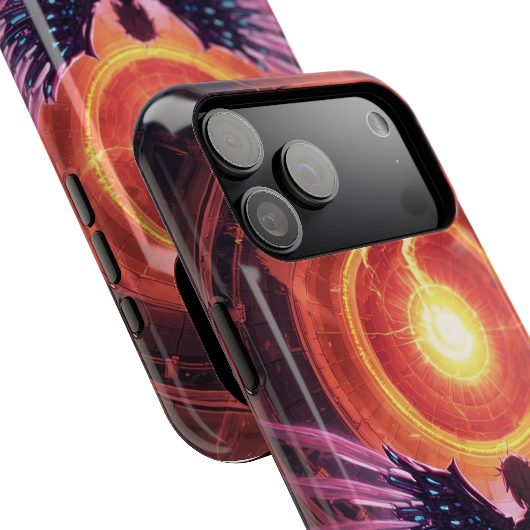 Vi-Anime Phone Case — Angelic Warrior with Fiery Halo Impact-Resistant Design