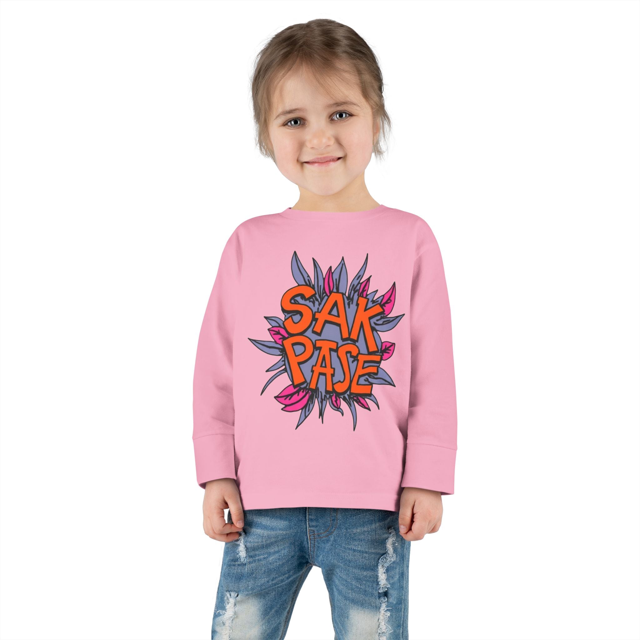 Little Vi -  Long Sleeve Tee — Colorful ‘SAK PASE’ Floral Graphic Kids Shirt