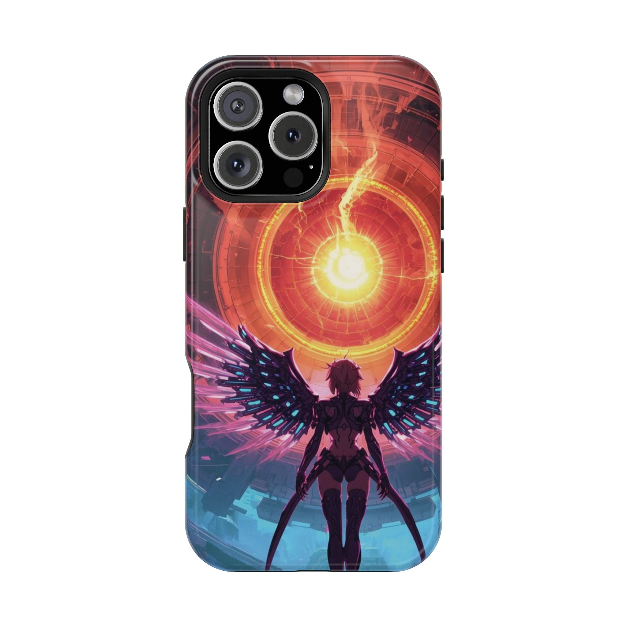 Vi-Anime Phone Case — Angelic Warrior with Fiery Halo Impact-Resistant Design