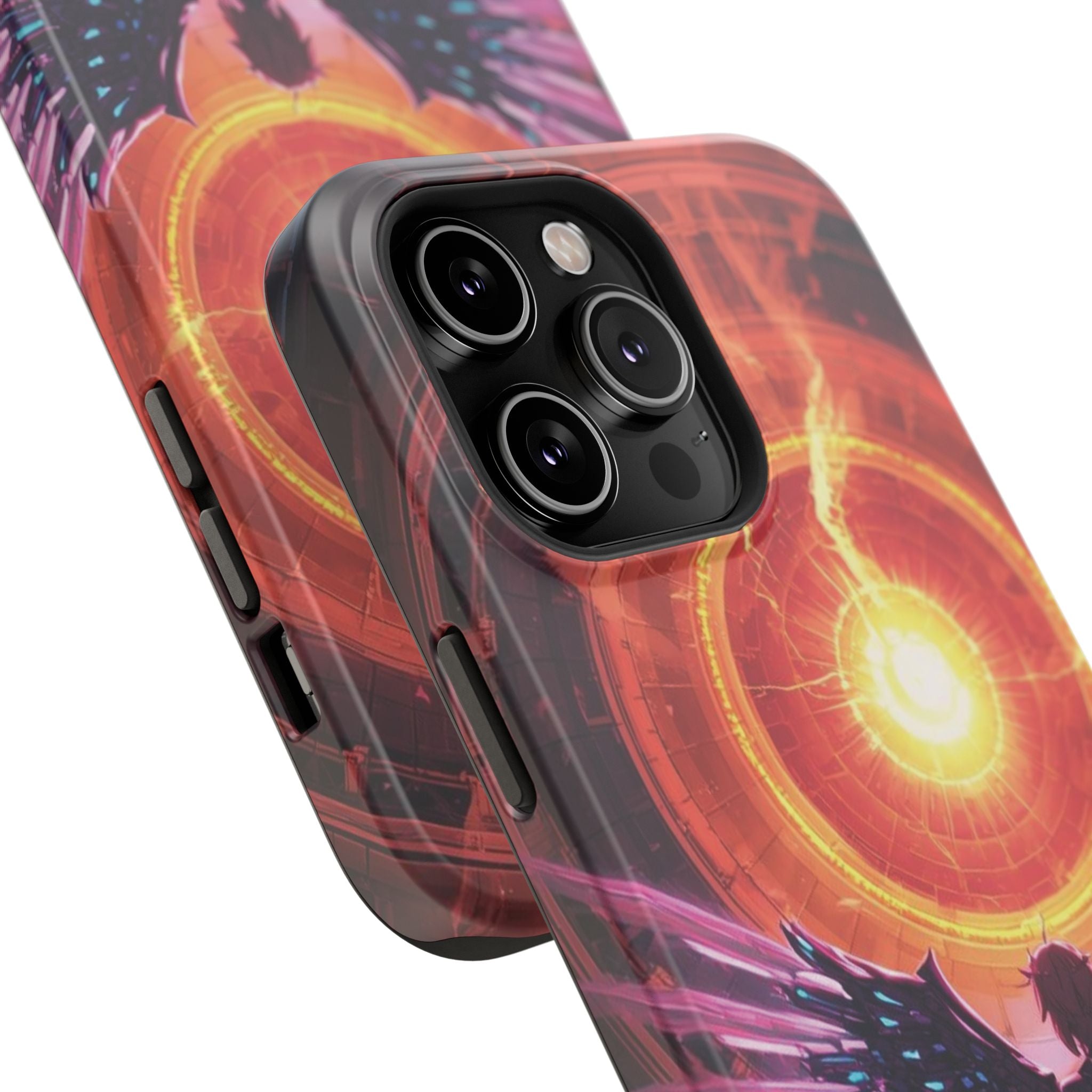 Vi-Anime Phone Case — Angelic Warrior with Fiery Halo Impact-Resistant Design
