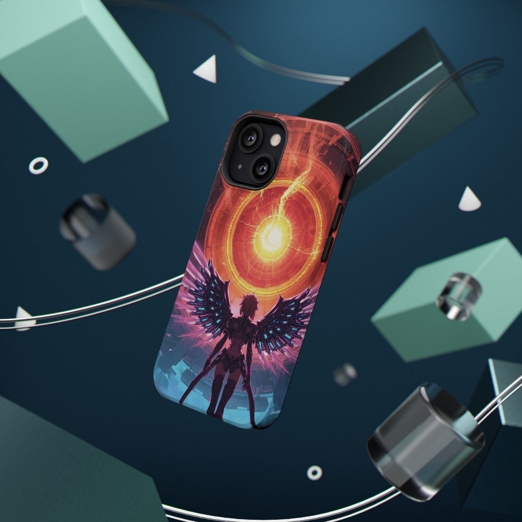Vi-Anime Phone Case — Angelic Warrior with Fiery Halo Impact-Resistant Design