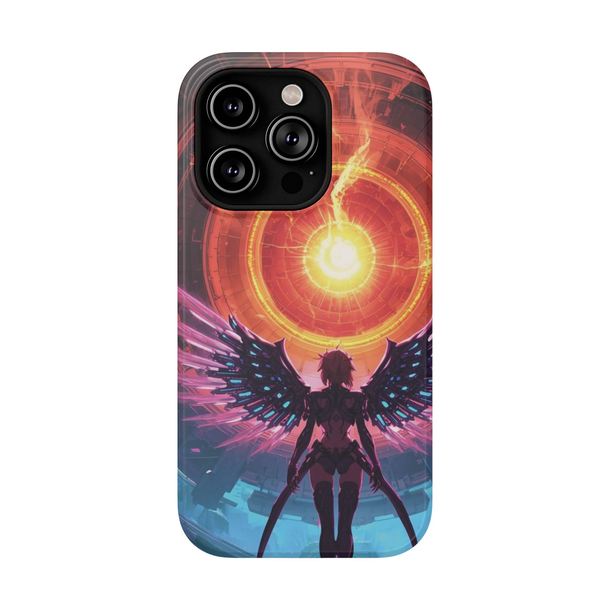 Vi-Anime Phone Case — Angelic Warrior with Fiery Halo Impact-Resistant Design