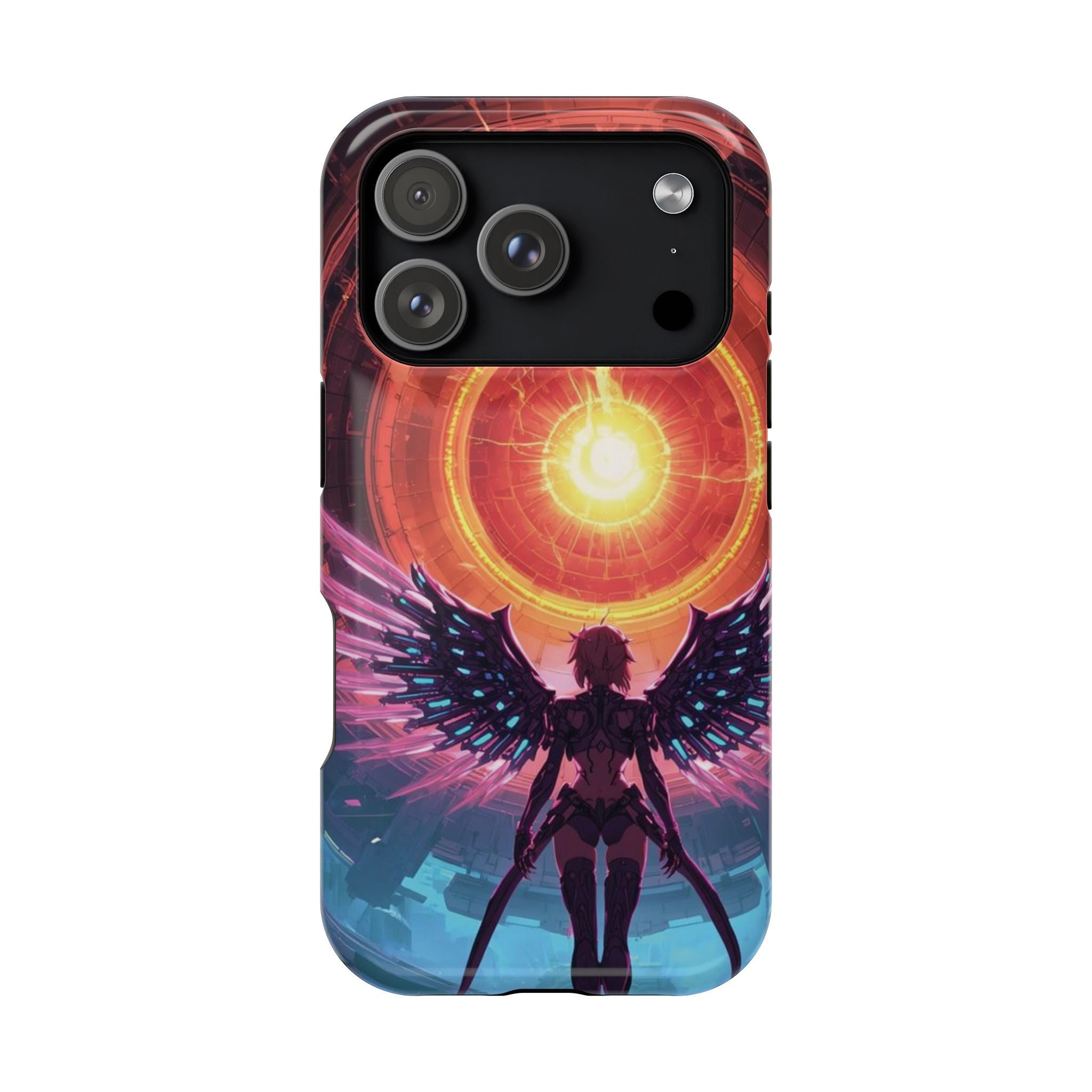 Vi-Anime Phone Case — Angelic Warrior with Fiery Halo Impact-Resistant Design