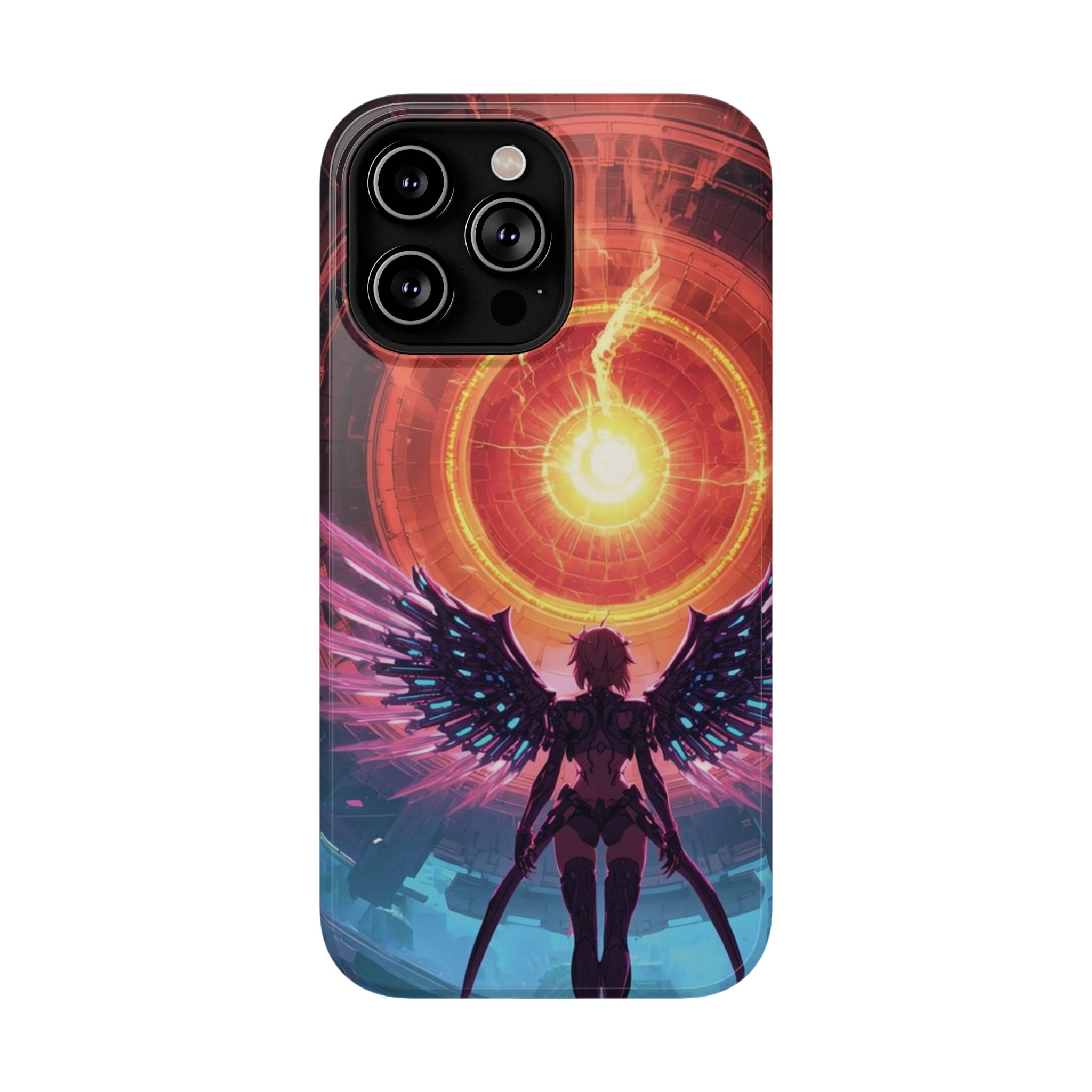 Vi-Anime Phone Case — Angelic Warrior with Fiery Halo Impact-Resistant Design