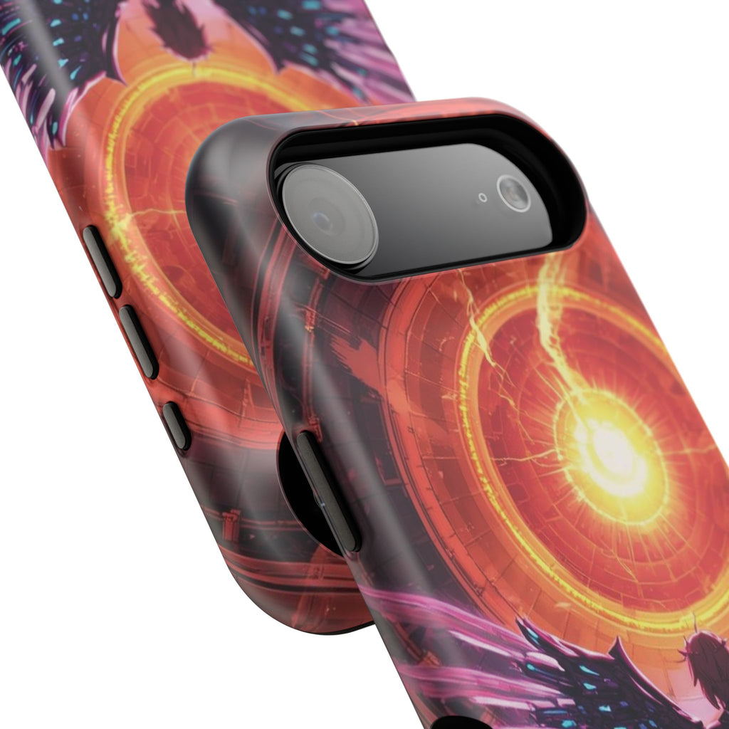 Vi-Anime Phone Case — Angelic Warrior with Fiery Halo Impact-Resistant Design