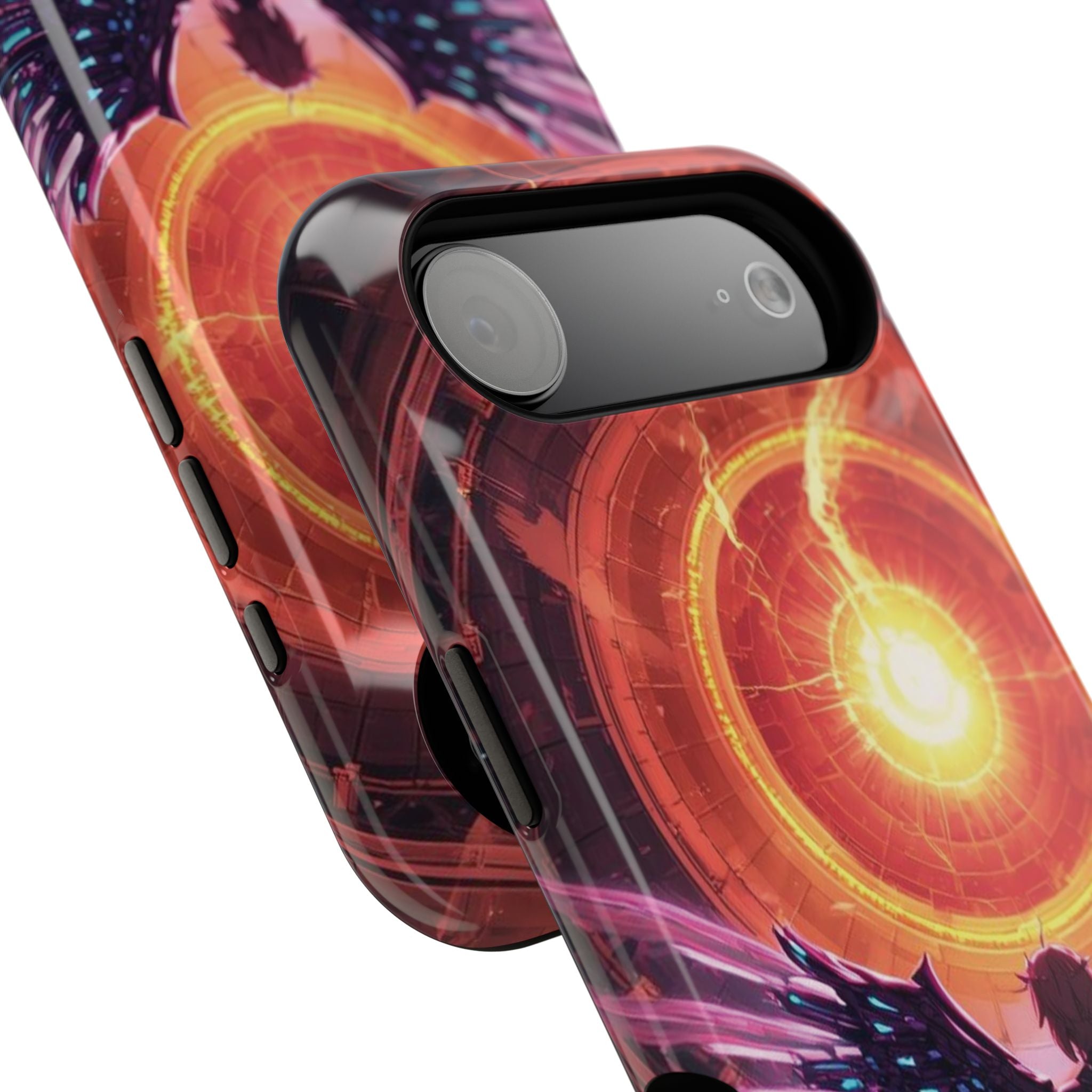 Vi-Anime Phone Case — Angelic Warrior with Fiery Halo Impact-Resistant Design