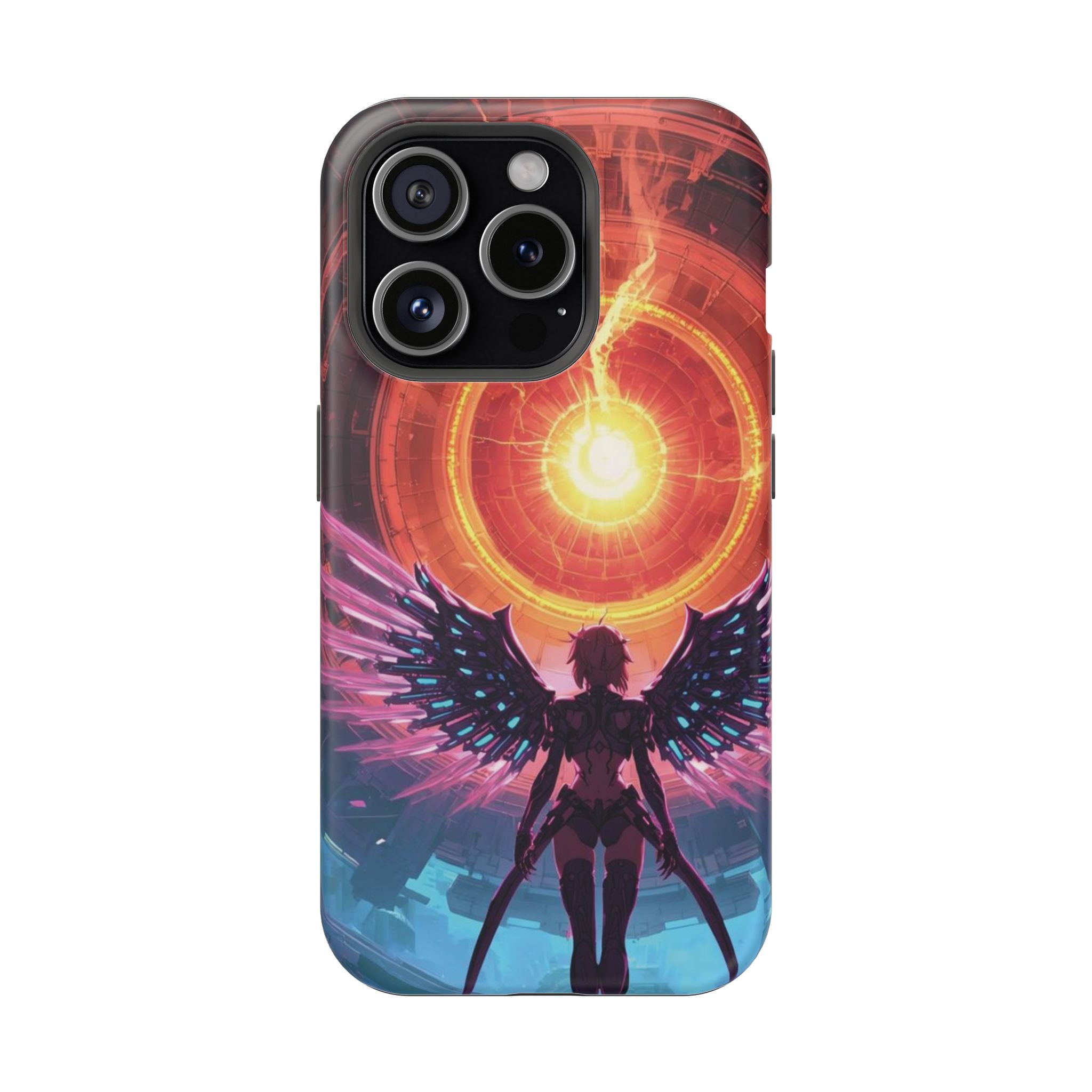 Vi-Anime Phone Case — Angelic Warrior with Fiery Halo Impact-Resistant Design