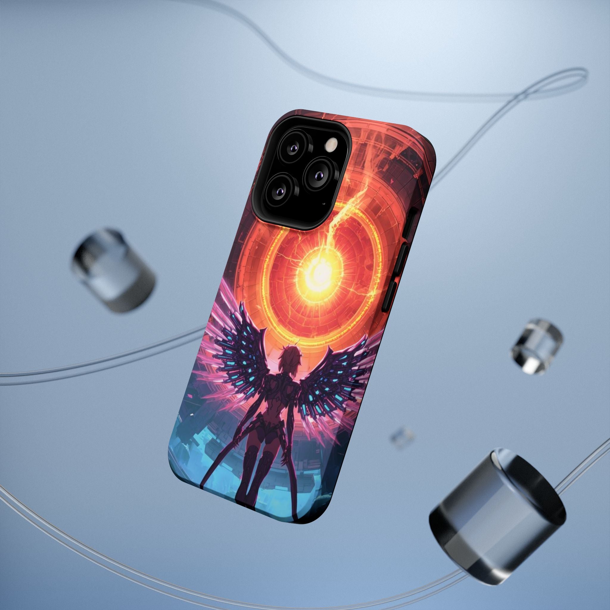 Vi-Anime Phone Case — Angelic Warrior with Fiery Halo Impact-Resistant Design