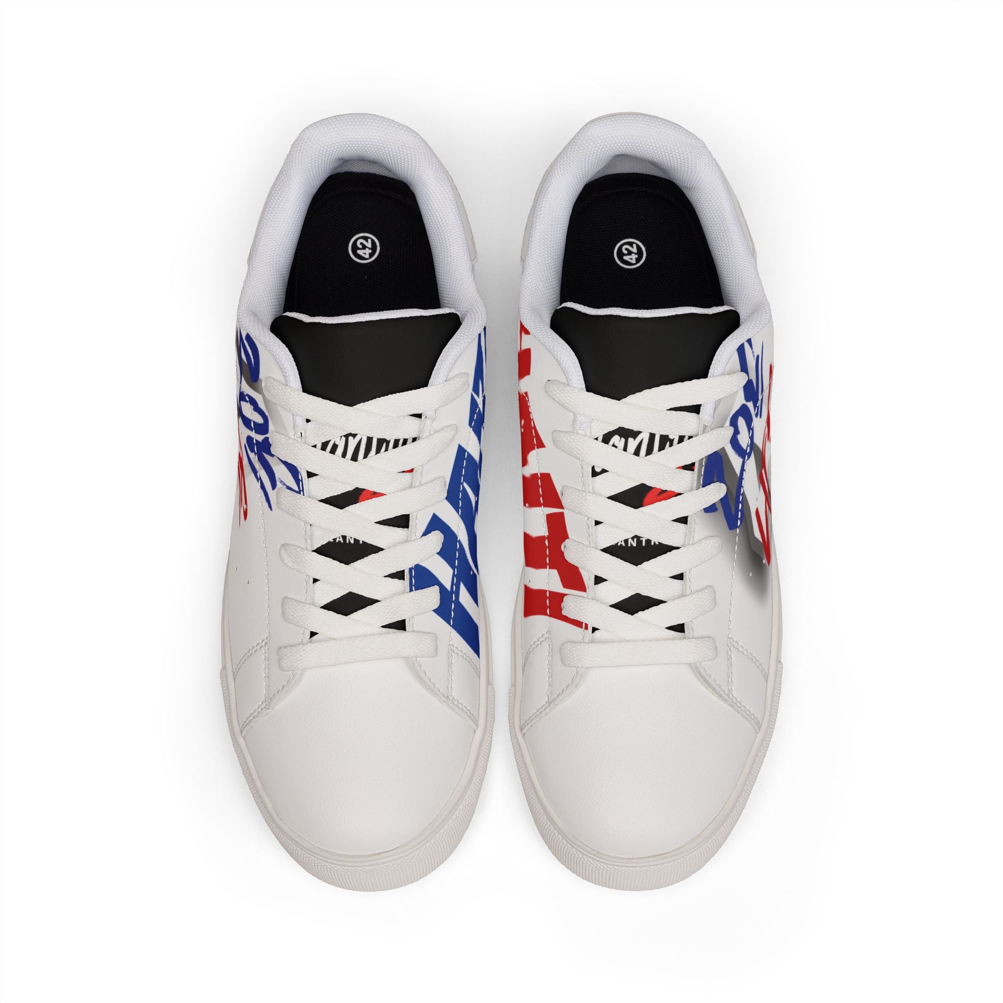 Leather Low-Top Sneakers — 'Love Life' Graffiti Design, Red & Blue Street Style