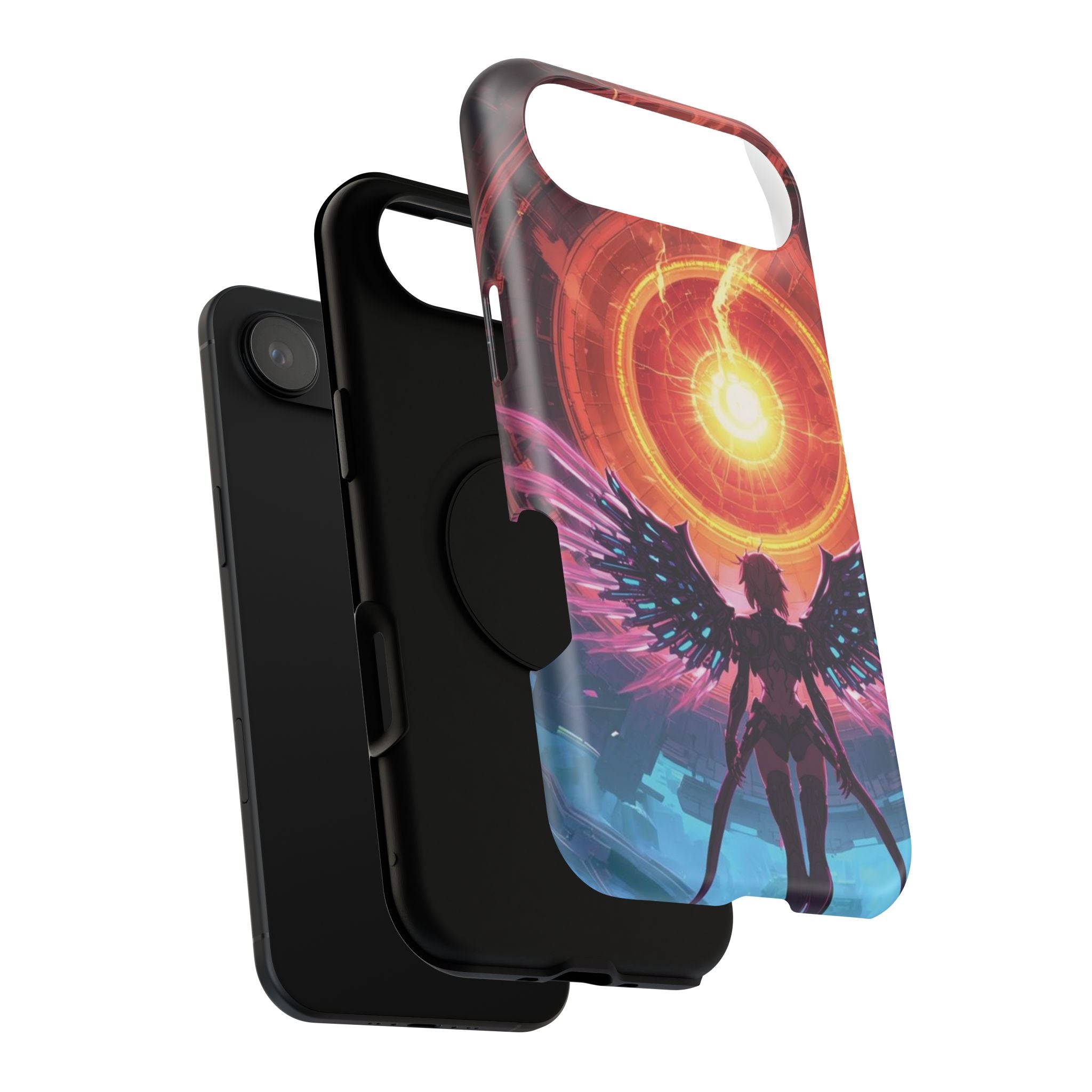 Vi-Anime Phone Case — Angelic Warrior with Fiery Halo Impact-Resistant Design