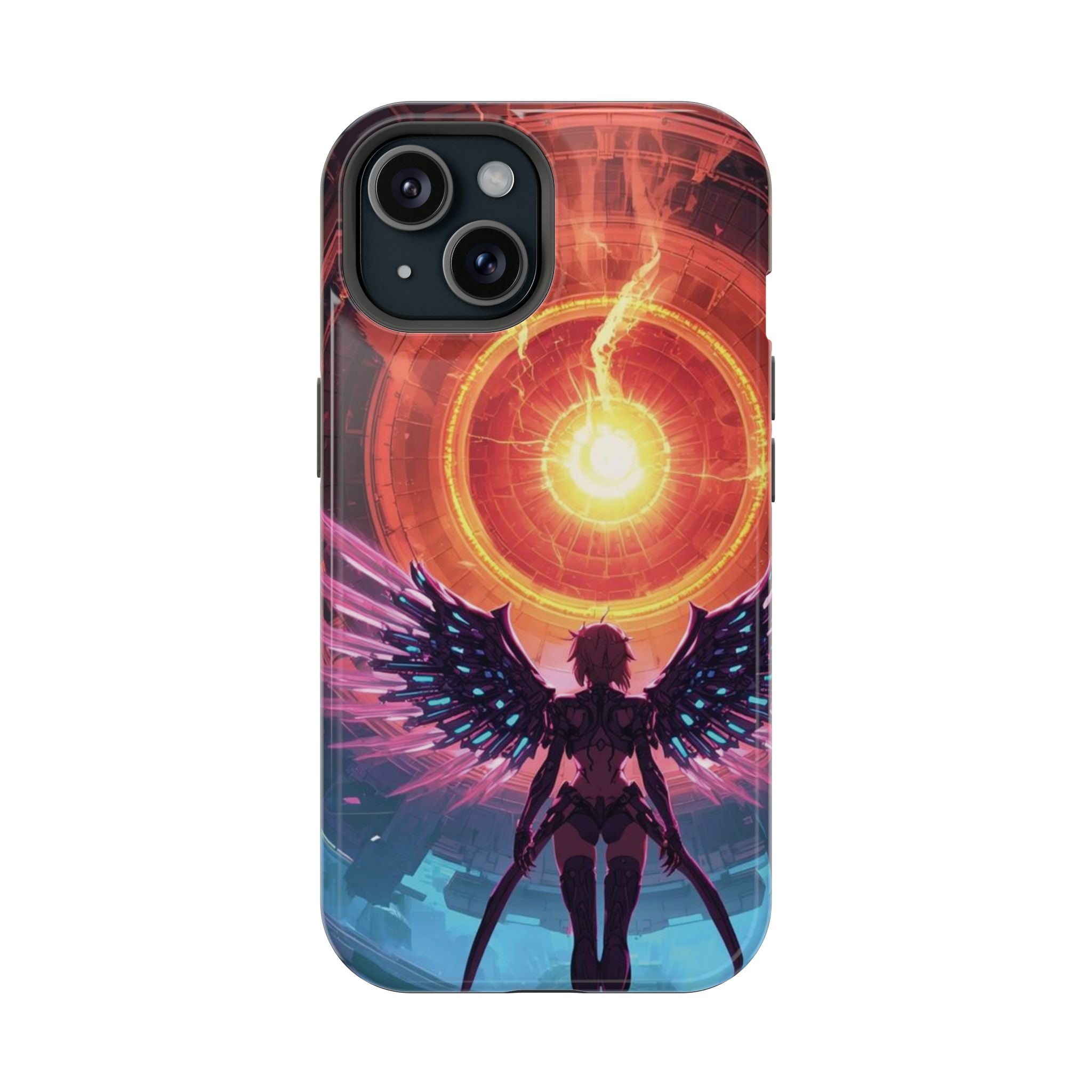Vi-Anime Phone Case — Angelic Warrior with Fiery Halo Impact-Resistant Design