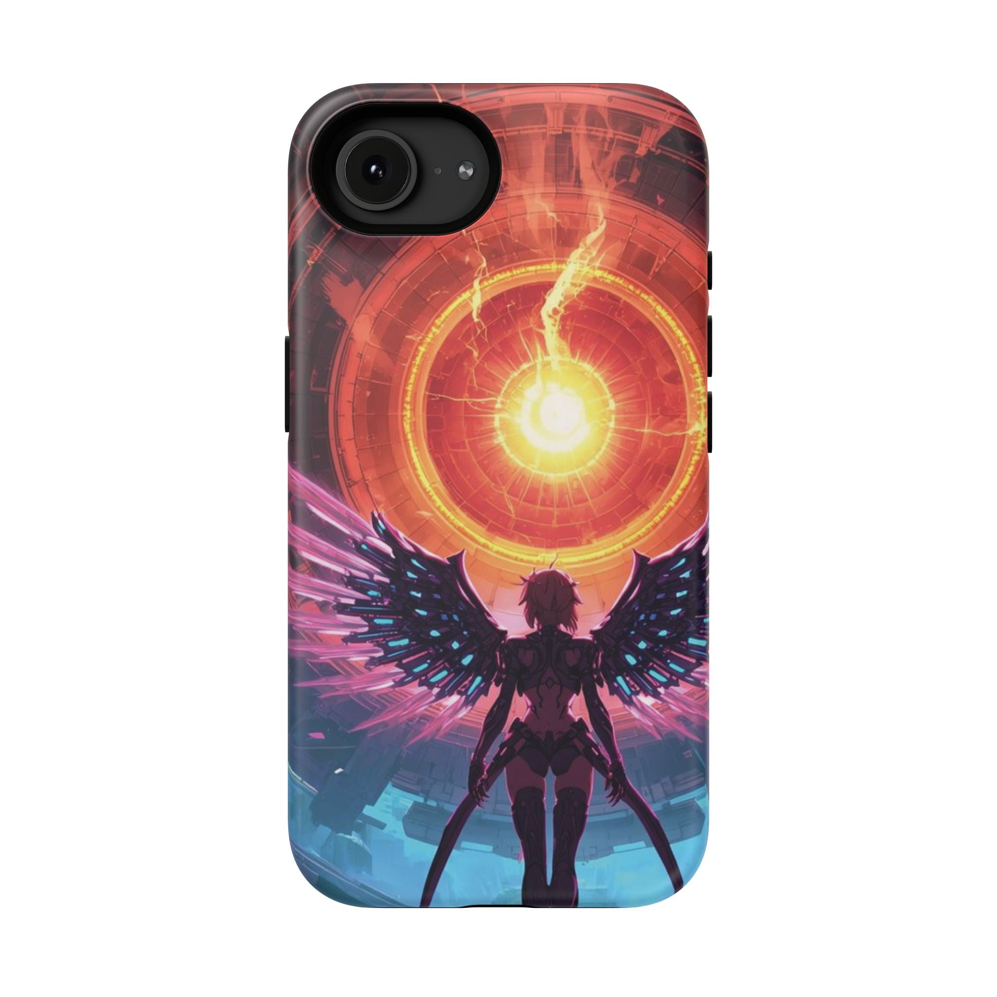 Vi-Anime Phone Case — Angelic Warrior with Fiery Halo Impact-Resistant Design
