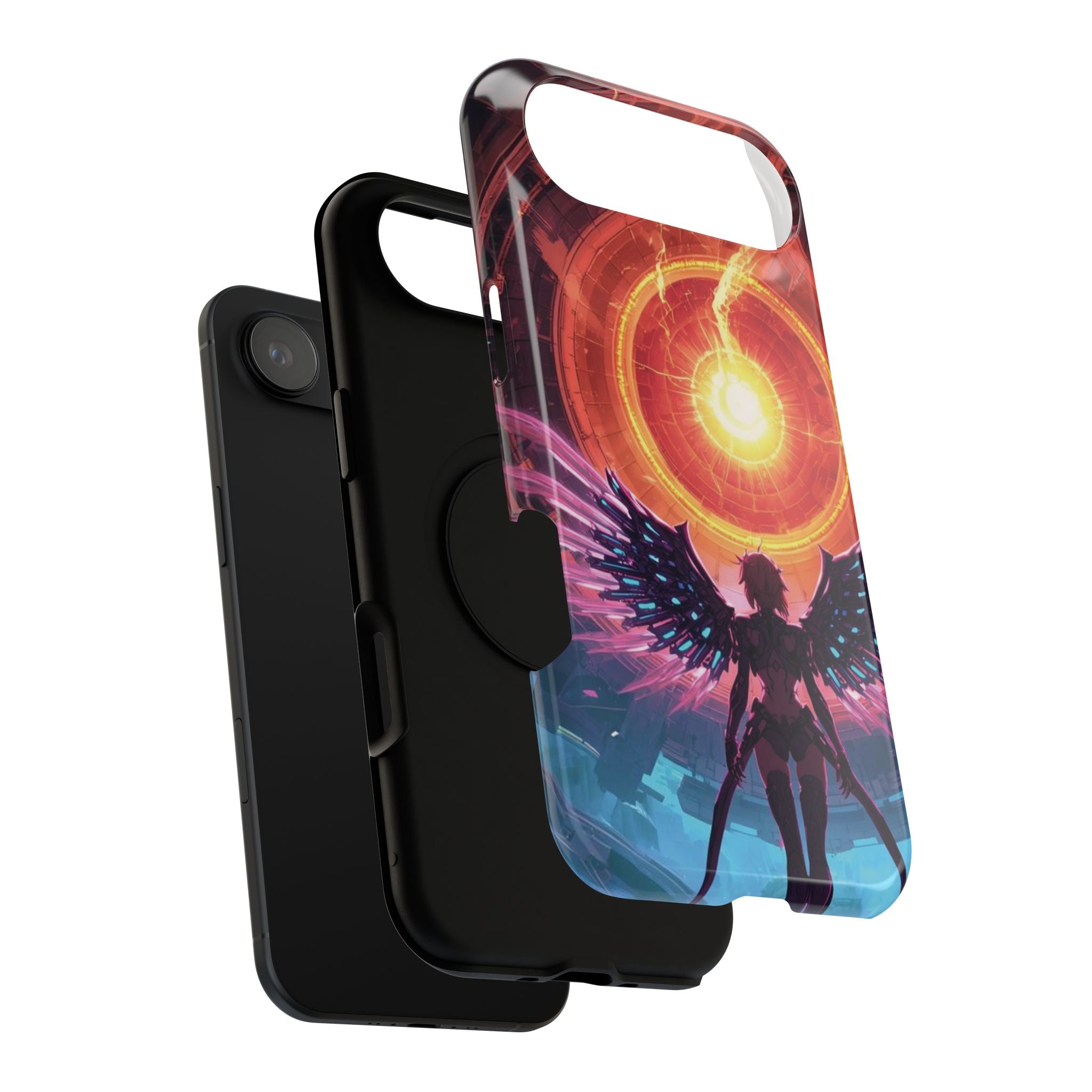 Vi-Anime Phone Case — Angelic Warrior with Fiery Halo Impact-Resistant Design