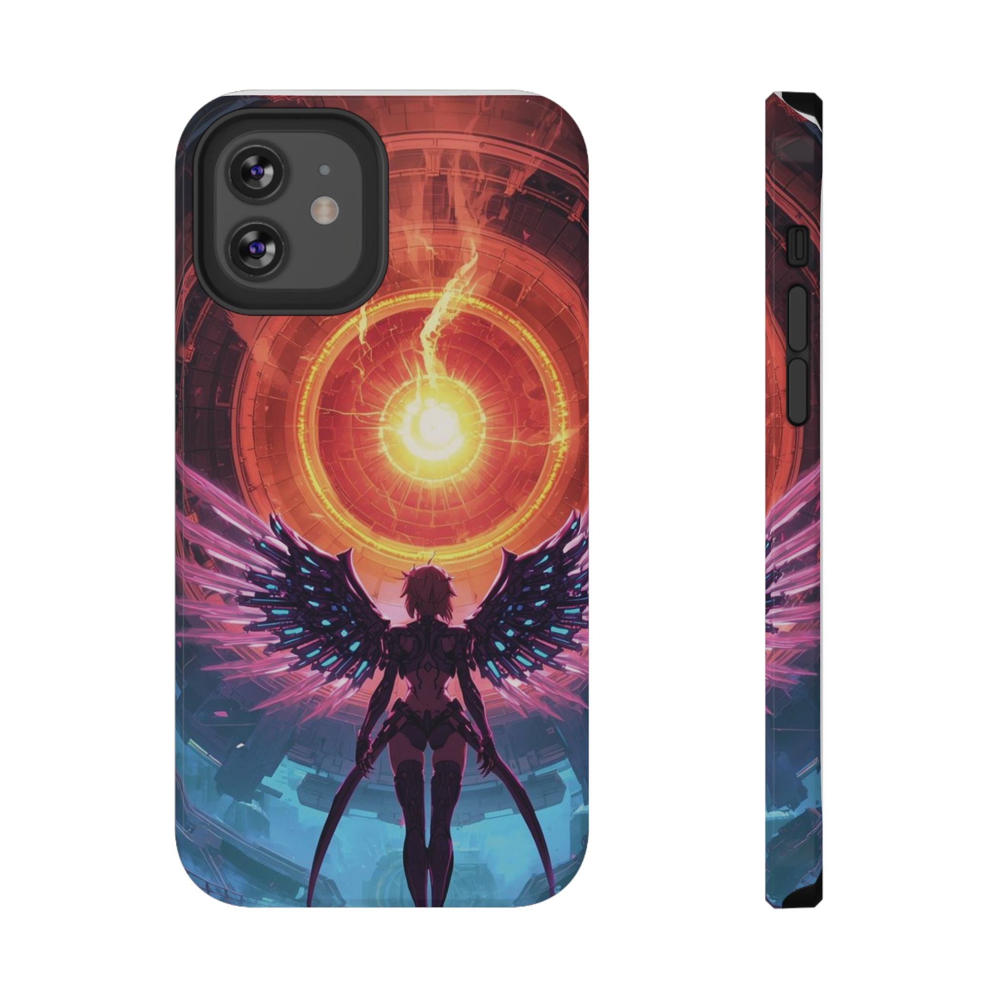 Vi-Anime Phone Case — Angelic Warrior with Fiery Halo Impact-Resistant Design