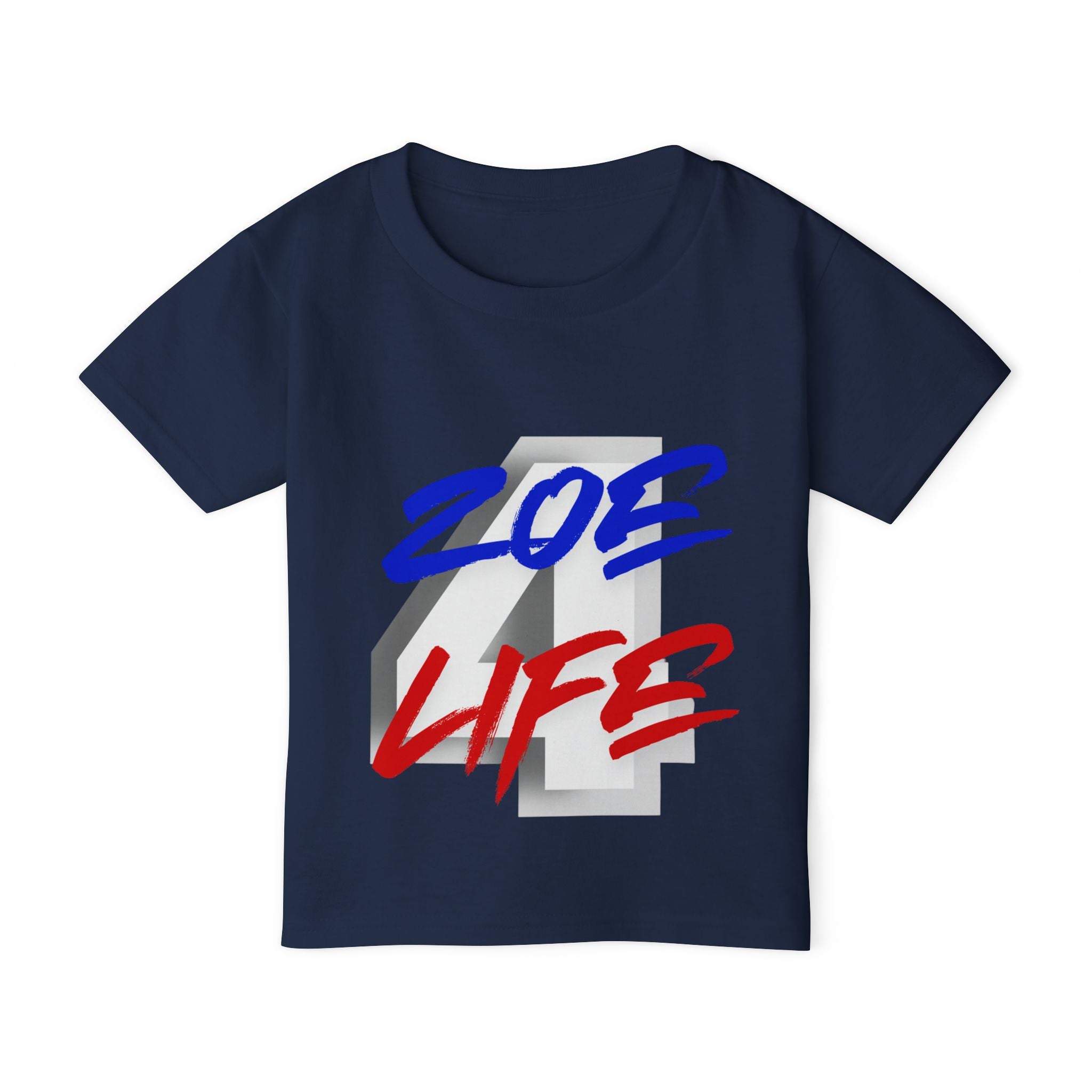 Little Vi T‑Shirt — “Zoe 4 Life” Red & Blue Number 4 Graphic