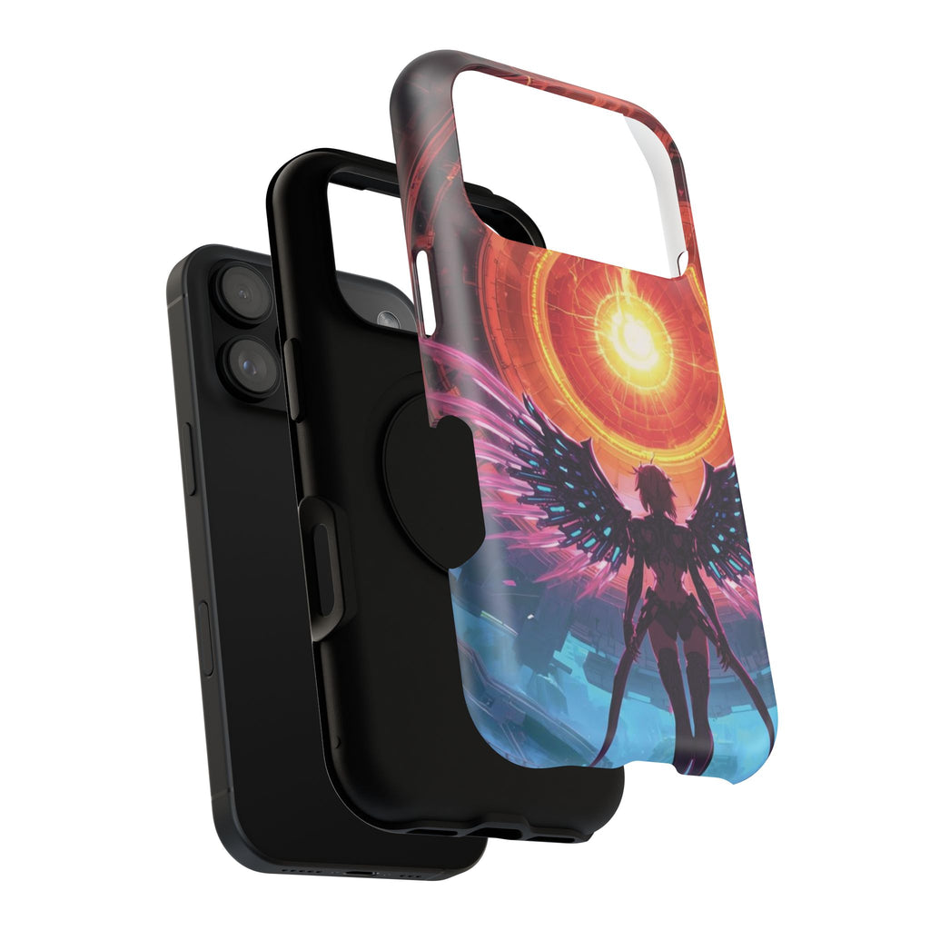 Vi-Anime Phone Case — Angelic Warrior with Fiery Halo Impact-Resistant Design