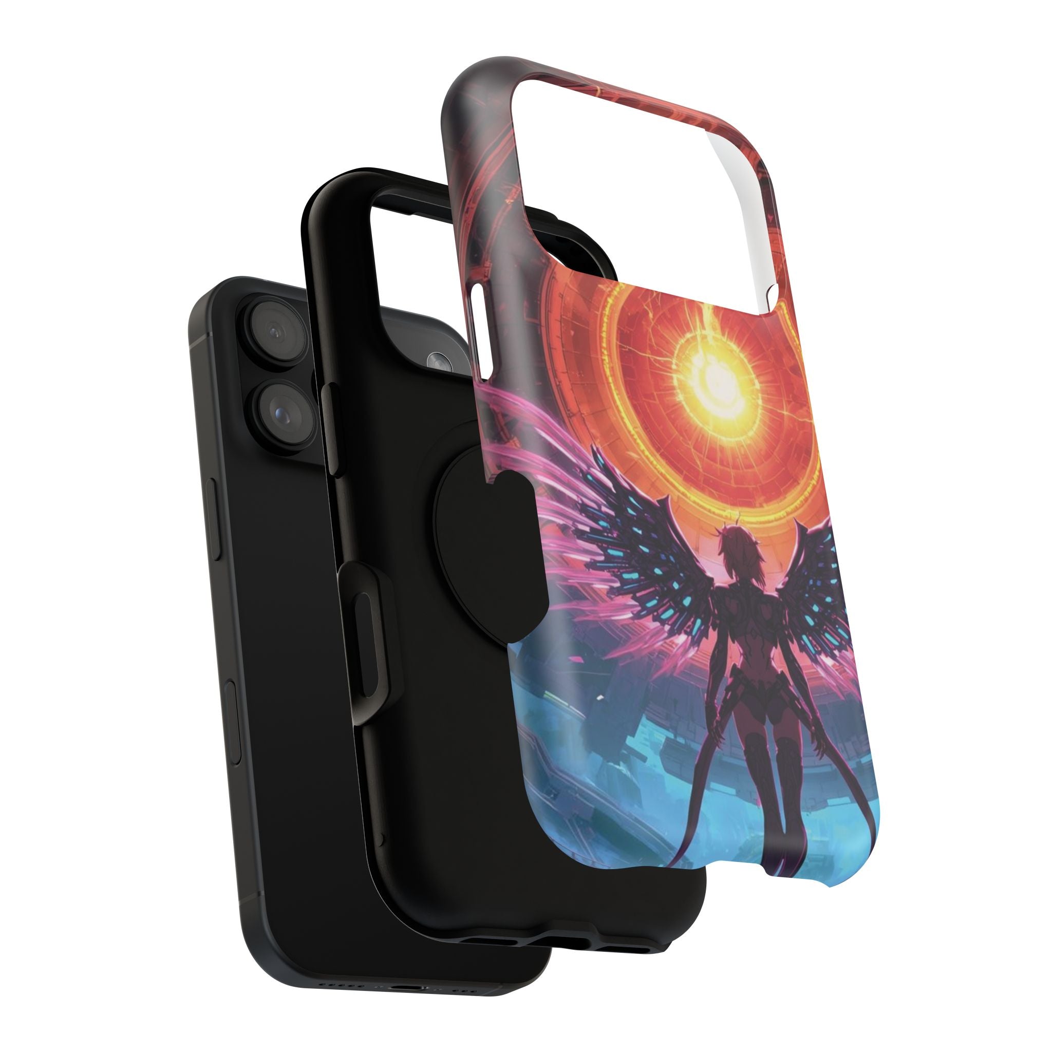 Vi-Anime Phone Case — Angelic Warrior with Fiery Halo Impact-Resistant Design
