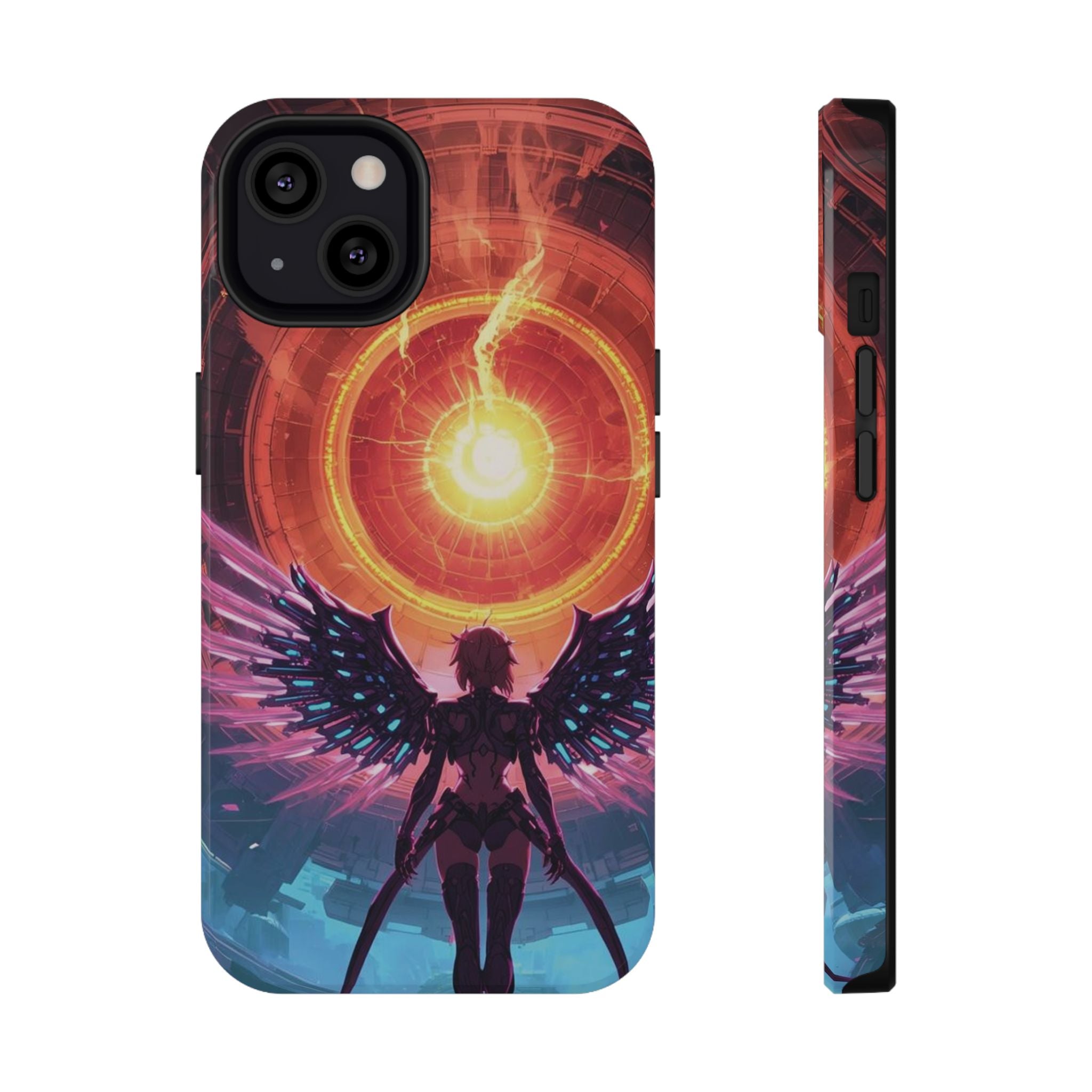 Vi-Anime Phone Case — Angelic Warrior with Fiery Halo Impact-Resistant Design
