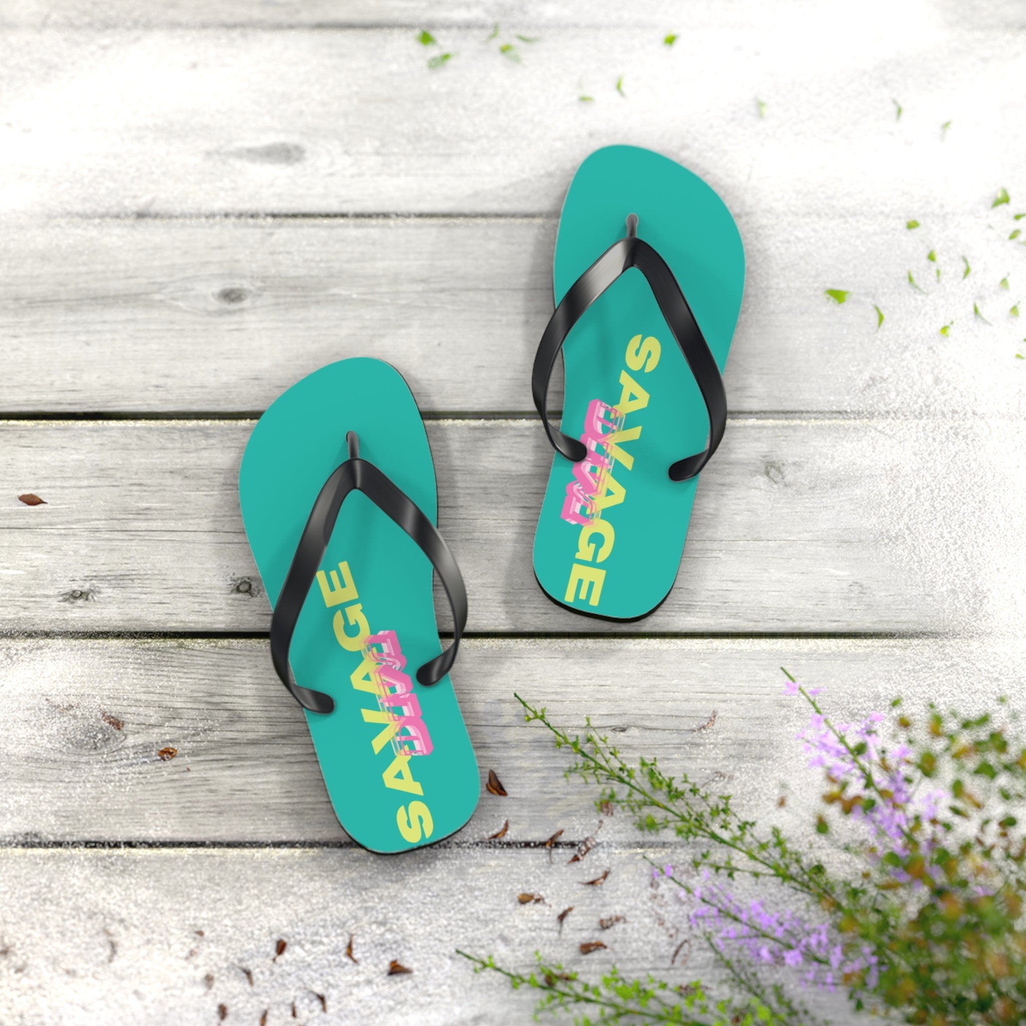 Woman’s Shoes - ‘Savage Diva’ Teal Flip Flops