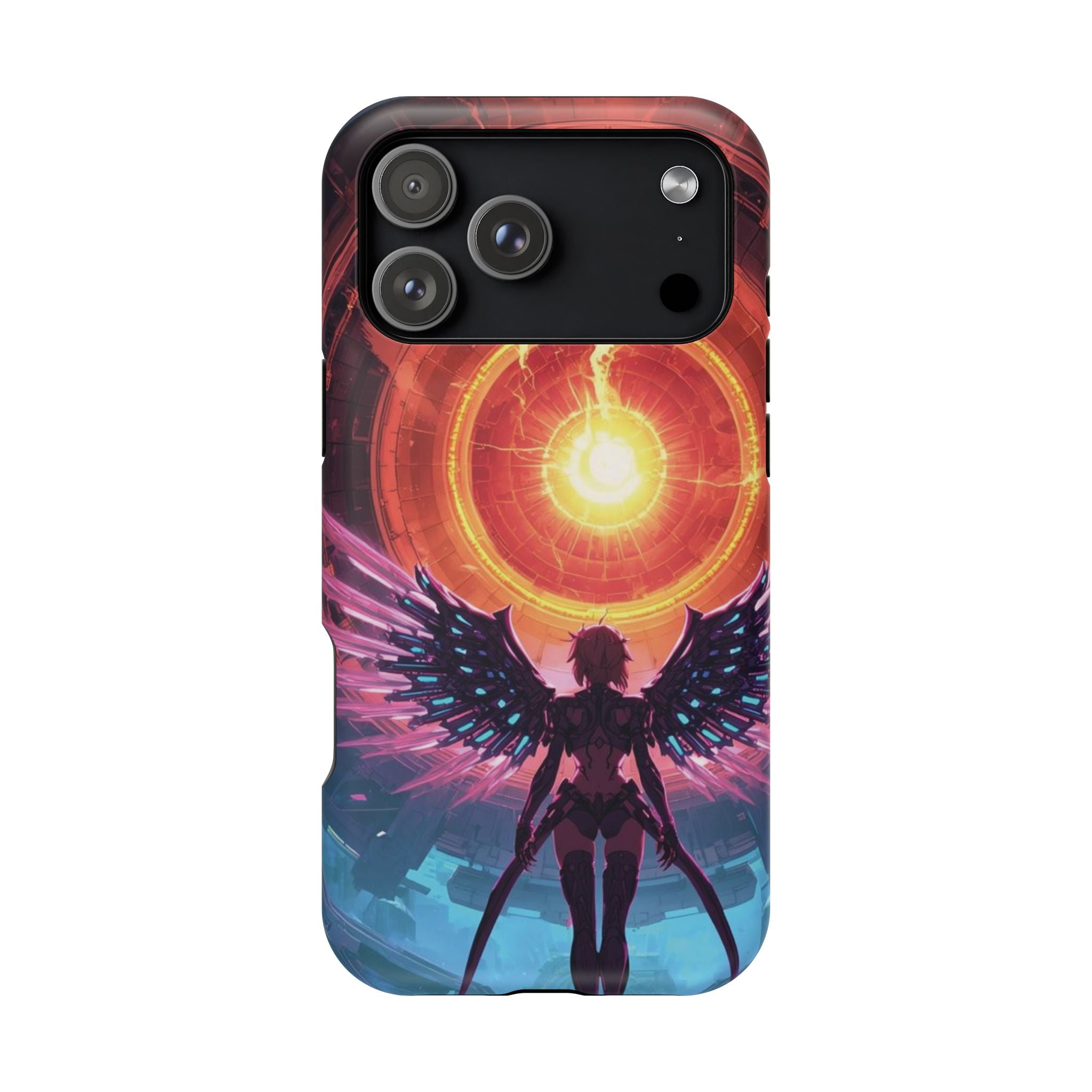 Vi-Anime Phone Case — Angelic Warrior with Fiery Halo Impact-Resistant Design