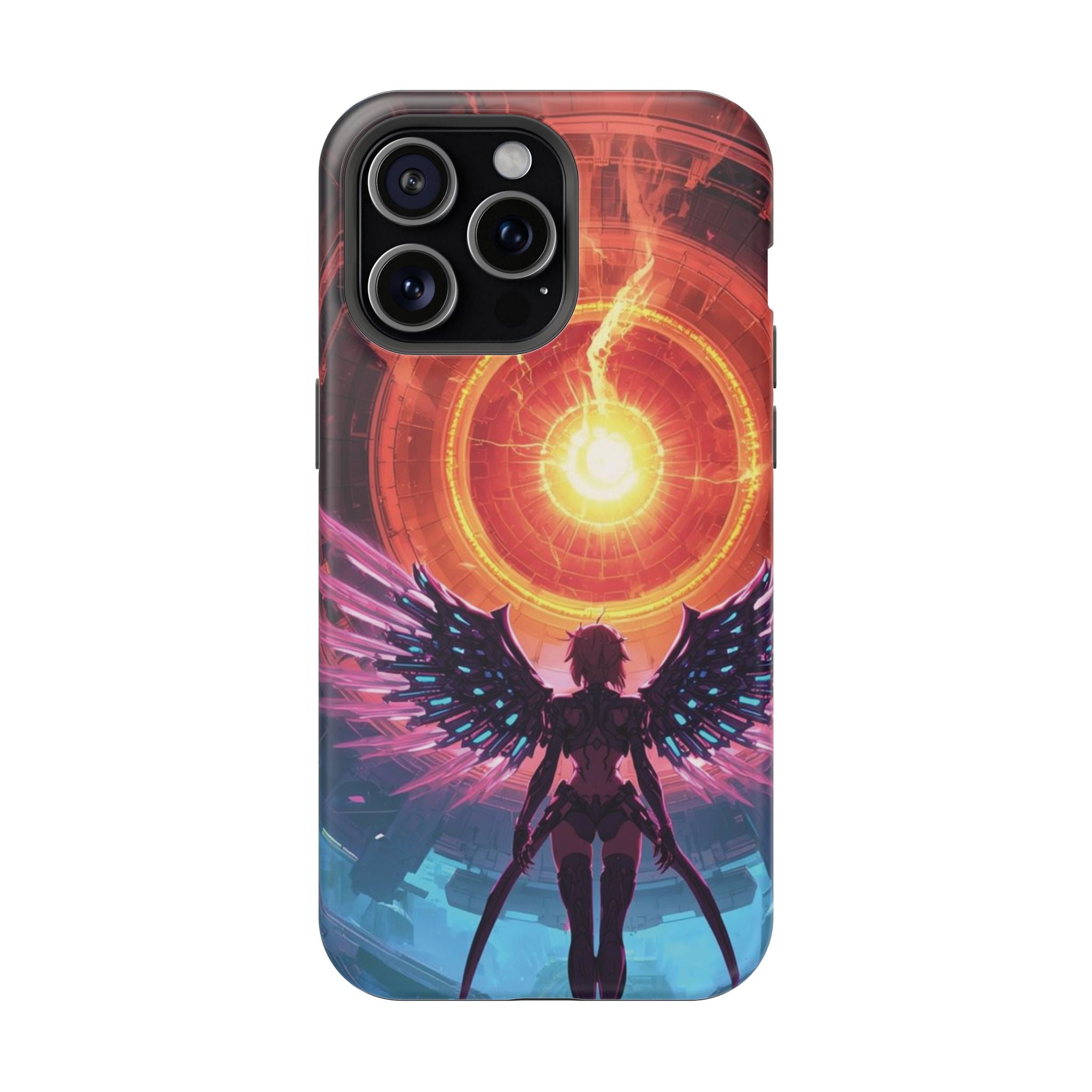 Vi-Anime Phone Case — Angelic Warrior with Fiery Halo Impact-Resistant Design