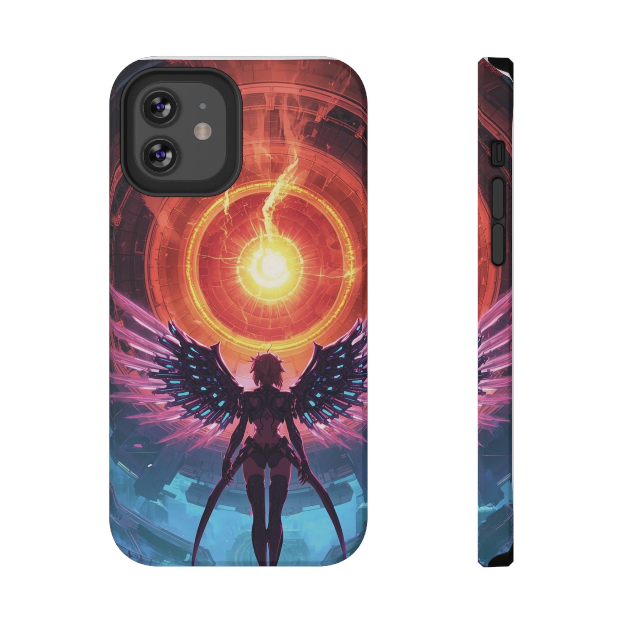 Vi-Anime Phone Case — Angelic Warrior with Fiery Halo Impact-Resistant Design