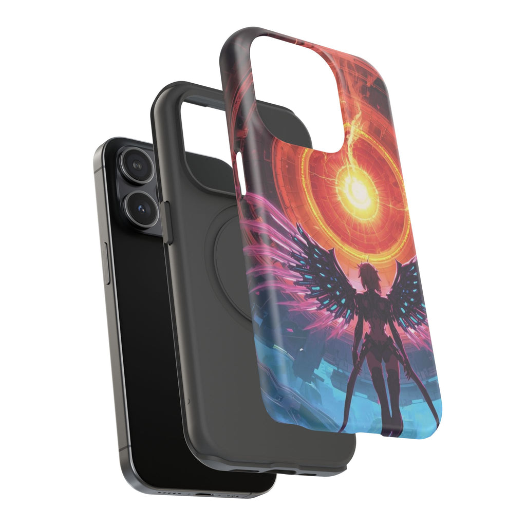 Vi-Anime Phone Case — Angelic Warrior with Fiery Halo Impact-Resistant Design