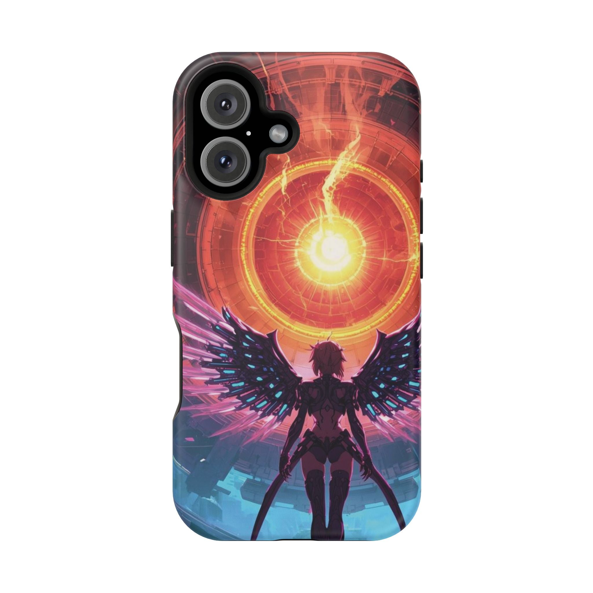Vi-Anime Phone Case — Angelic Warrior with Fiery Halo Impact-Resistant Design