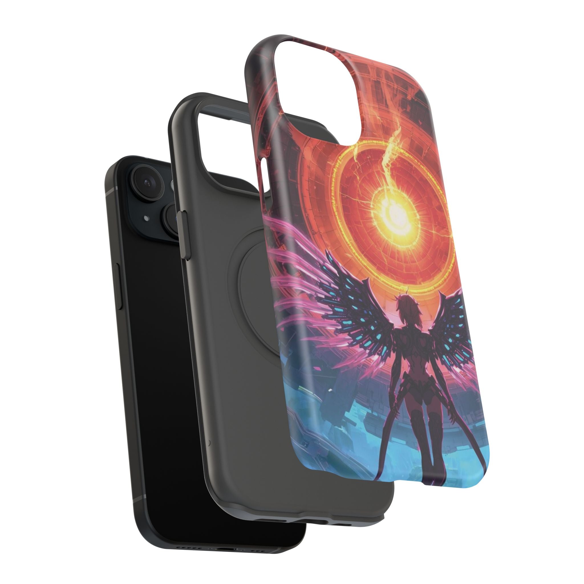Vi-Anime Phone Case — Angelic Warrior with Fiery Halo Impact-Resistant Design