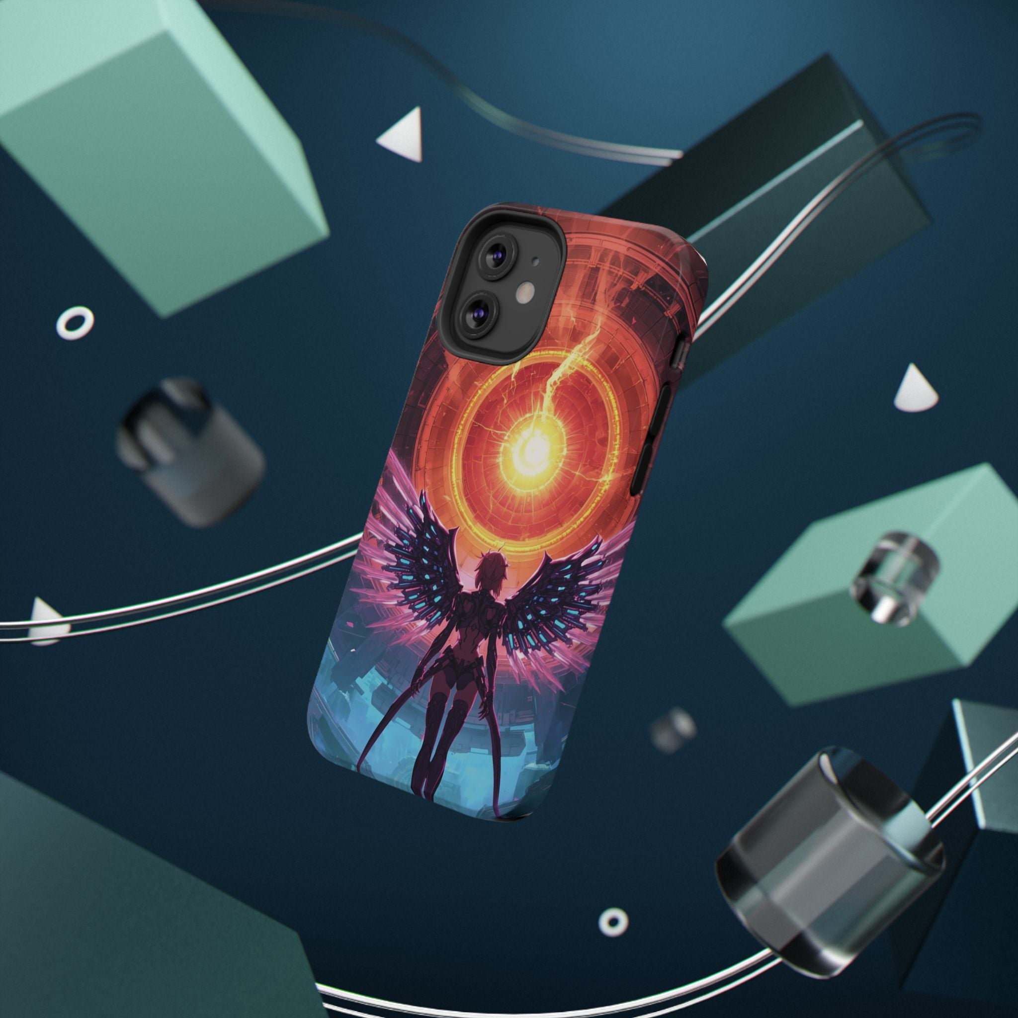 Vi-Anime Phone Case — Angelic Warrior with Fiery Halo Impact-Resistant Design