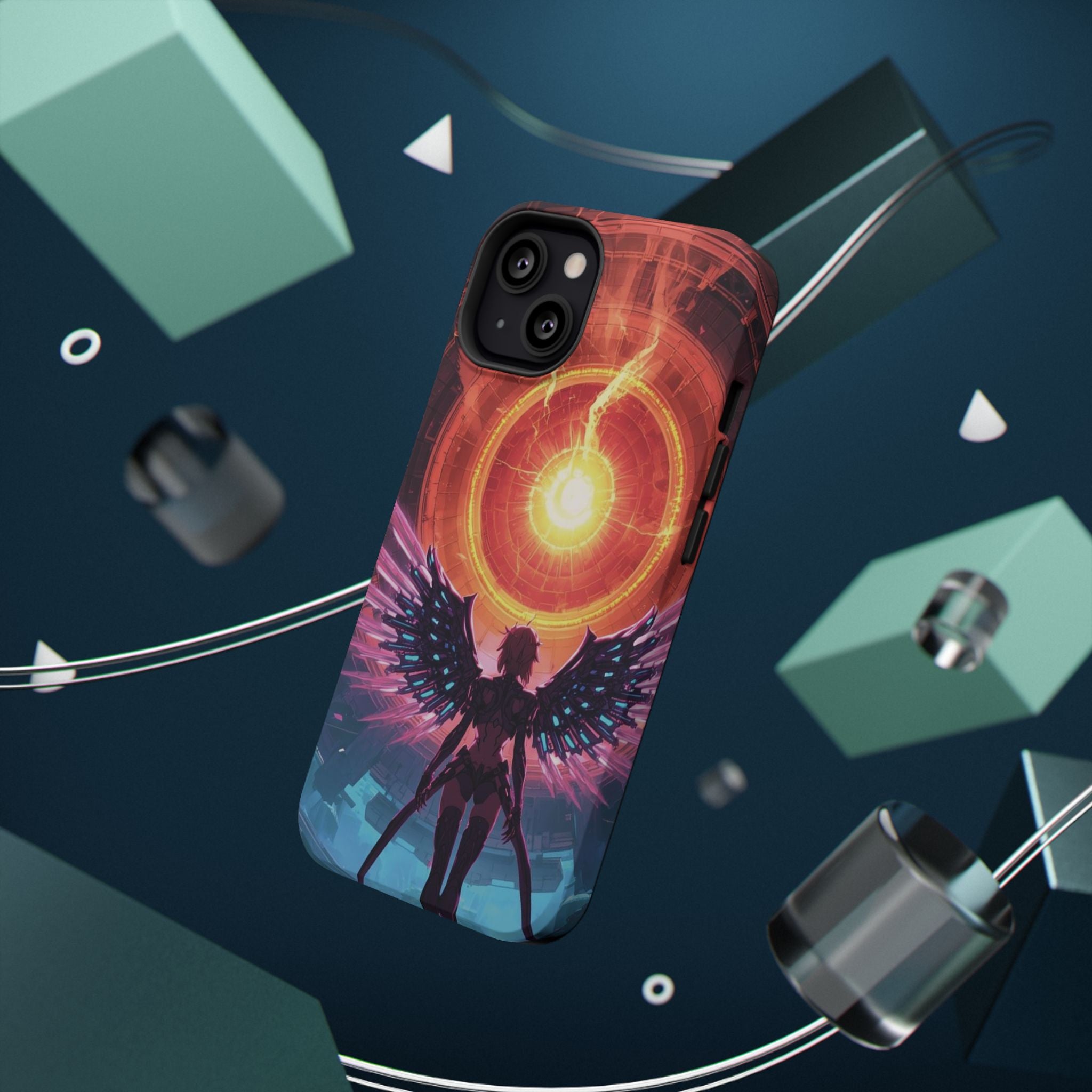 Vi-Anime Phone Case — Angelic Warrior with Fiery Halo Impact-Resistant Design
