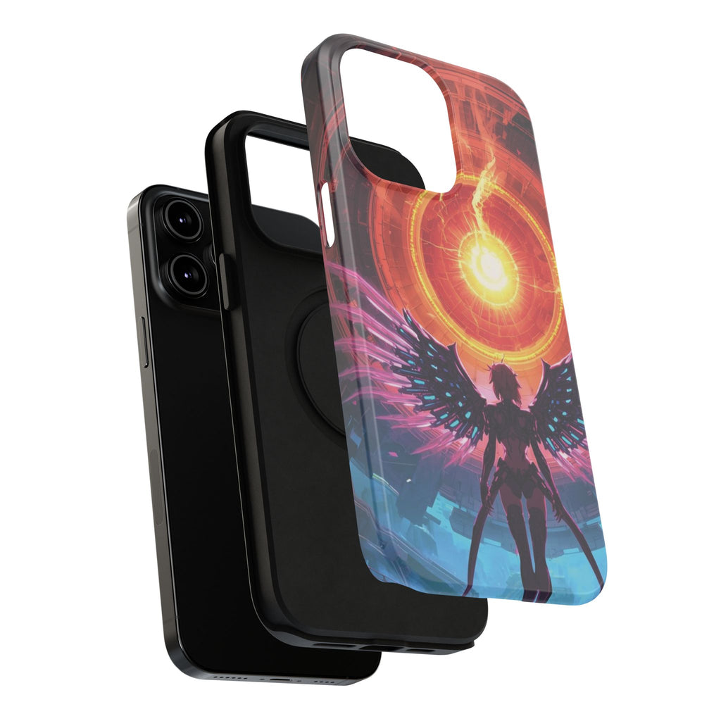 Vi-Anime Phone Case — Angelic Warrior with Fiery Halo Impact-Resistant Design