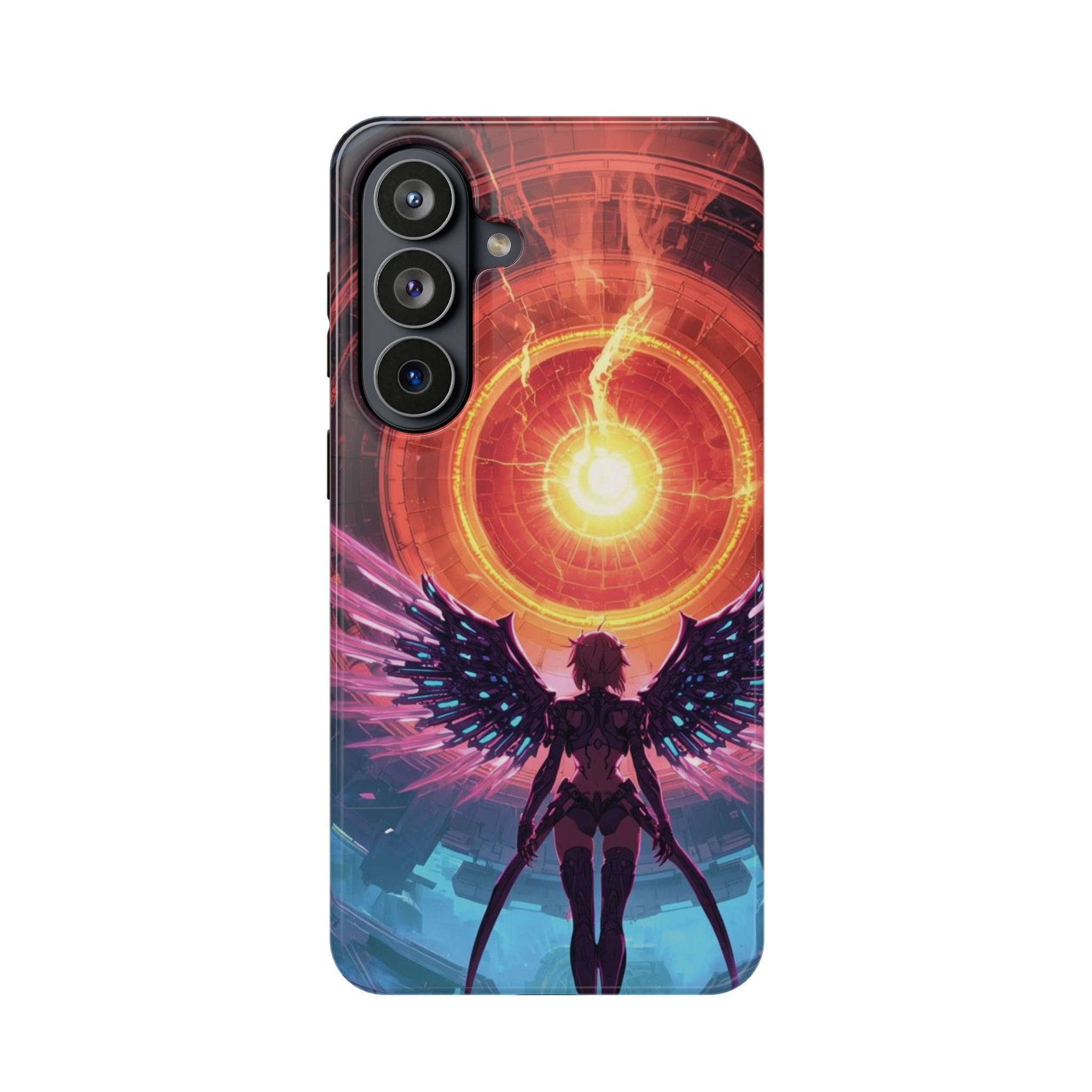 Vi-Anime Phone Case — Angelic Warrior with Fiery Halo Impact-Resistant Design