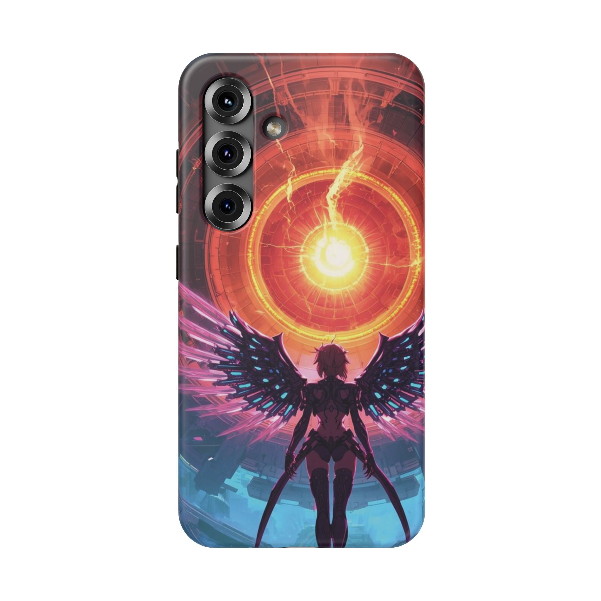 Vi-Anime Phone Case — Angelic Warrior with Fiery Halo Impact-Resistant Design