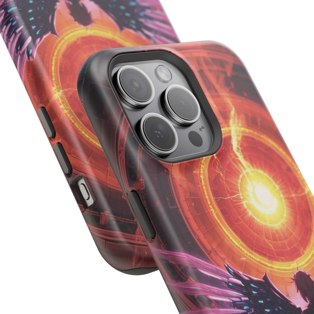 Vi-Anime Phone Case — Angelic Warrior with Fiery Halo Impact-Resistant Design