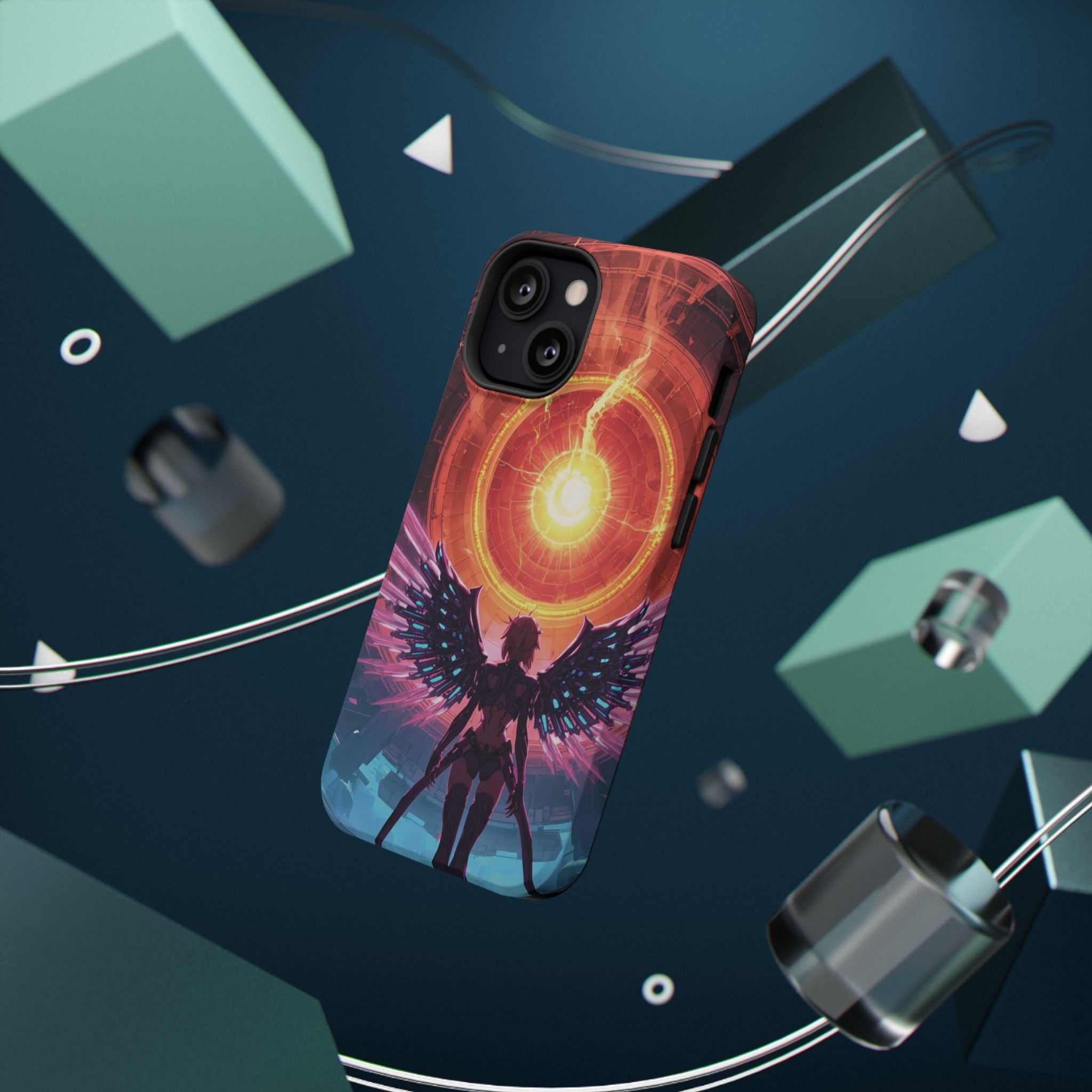 Vi-Anime Phone Case — Angelic Warrior with Fiery Halo Impact-Resistant Design