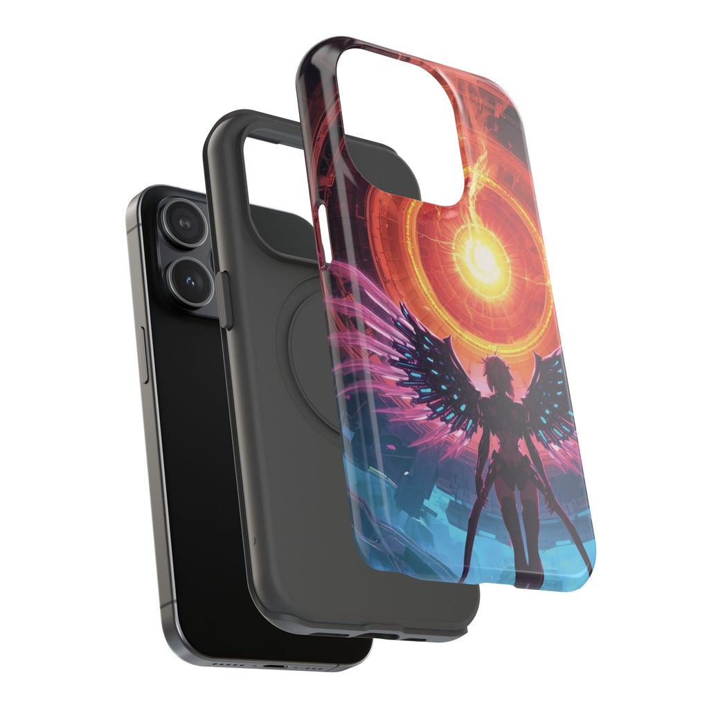 Vi-Anime Phone Case — Angelic Warrior with Fiery Halo Impact-Resistant Design