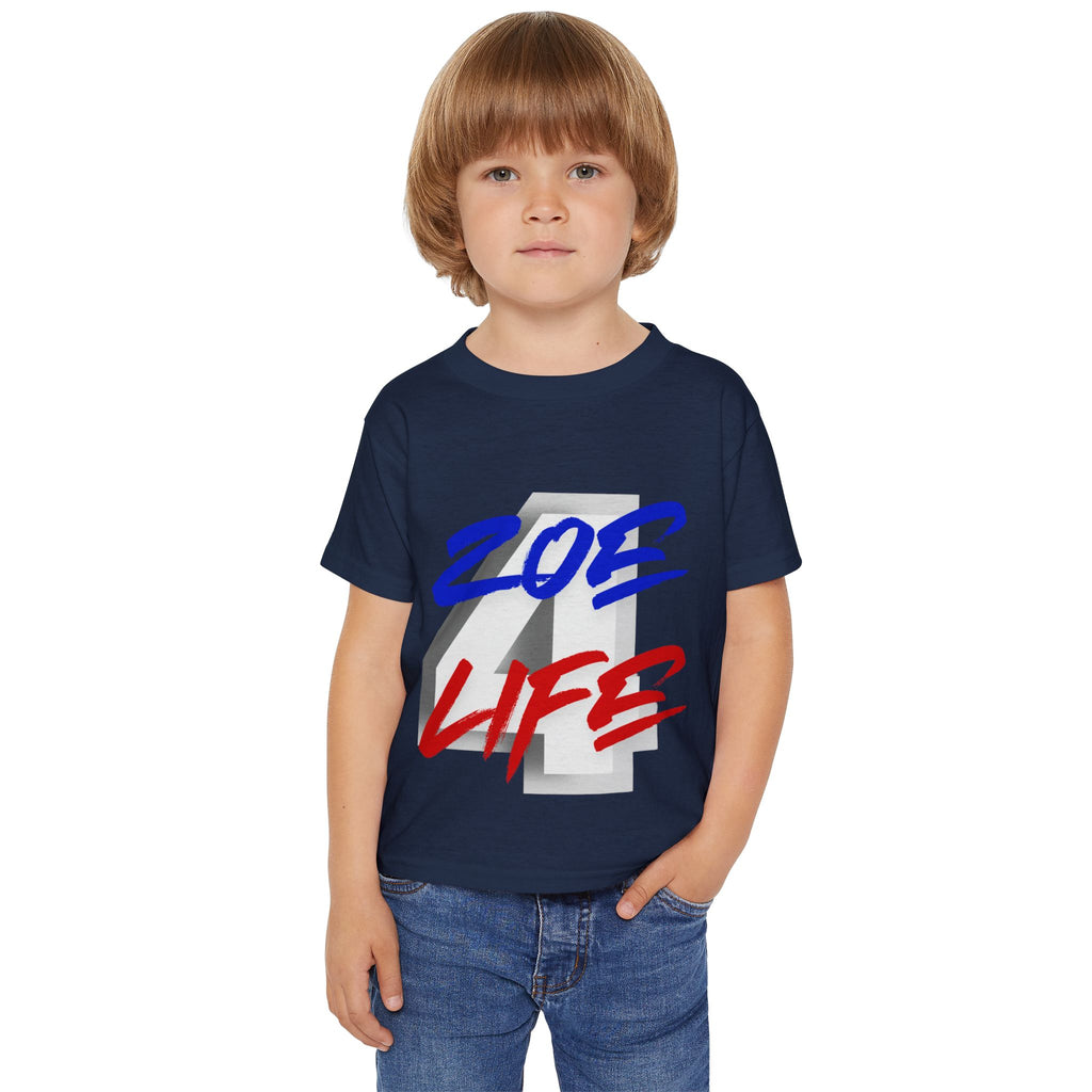 Little Vi T‑Shirt — “Zoe 4 Life” Red & Blue Number 4 Graphic