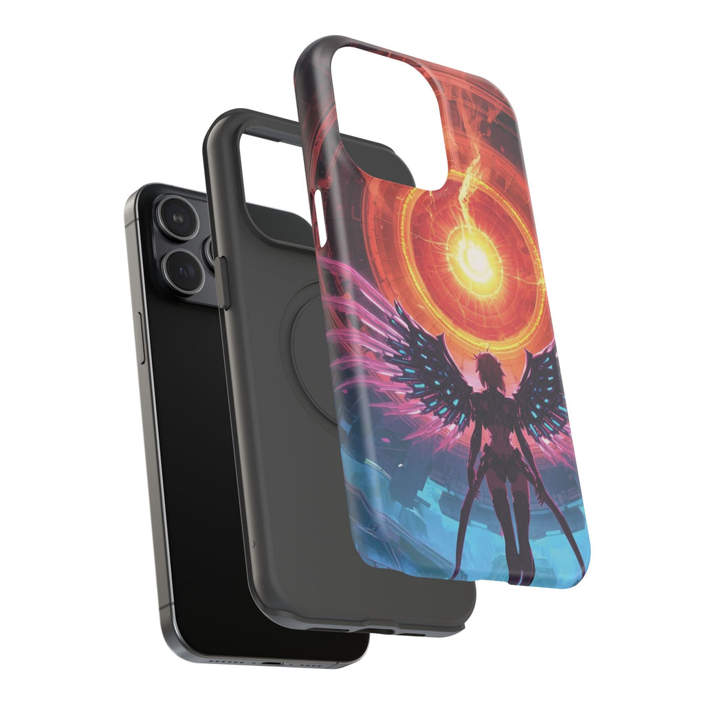 Vi-Anime Phone Case — Angelic Warrior with Fiery Halo Impact-Resistant Design