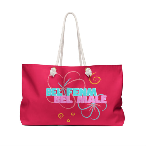 Bold Pink Weekender Bag — 'Bel Famm Bel Male' Floral Travel Tote