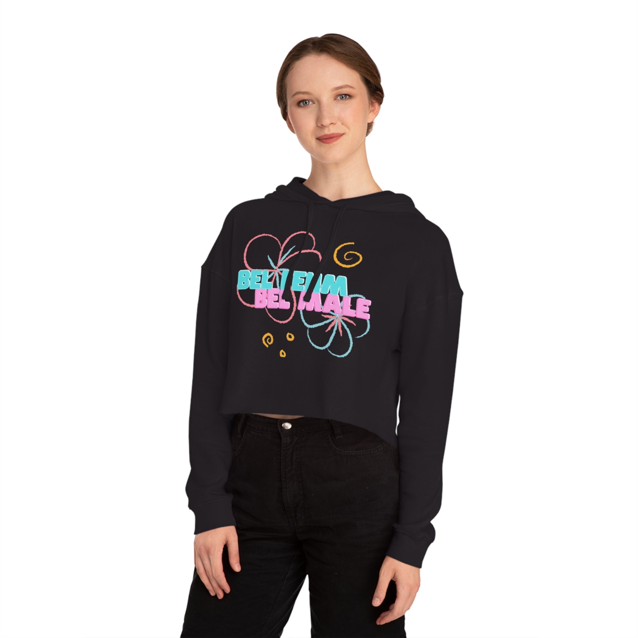 Crop Vi-Hoodie — "Bel Famm Bel Malé" Pastel Floral Graphic