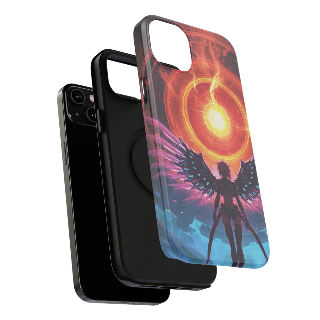 Vi-Anime Phone Case — Angelic Warrior with Fiery Halo Impact-Resistant Design