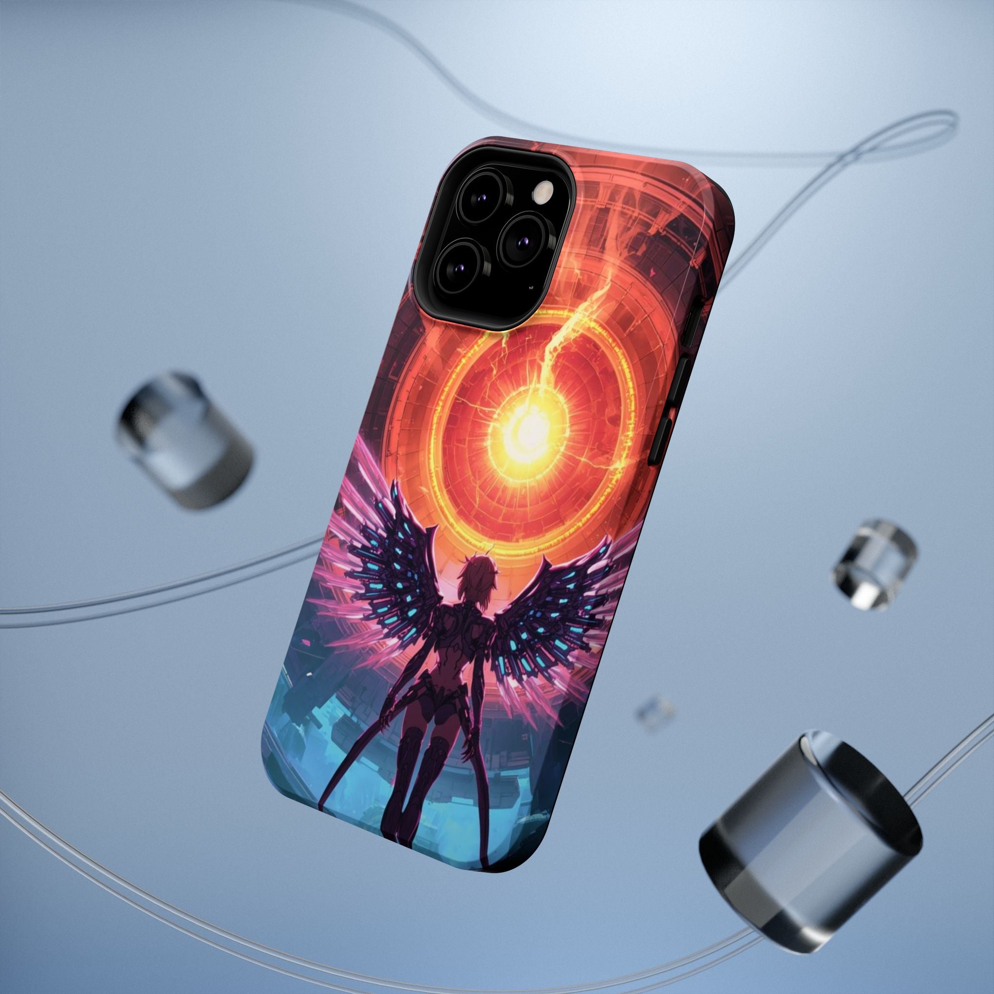 Vi-Anime Phone Case — Angelic Warrior with Fiery Halo Impact-Resistant Design