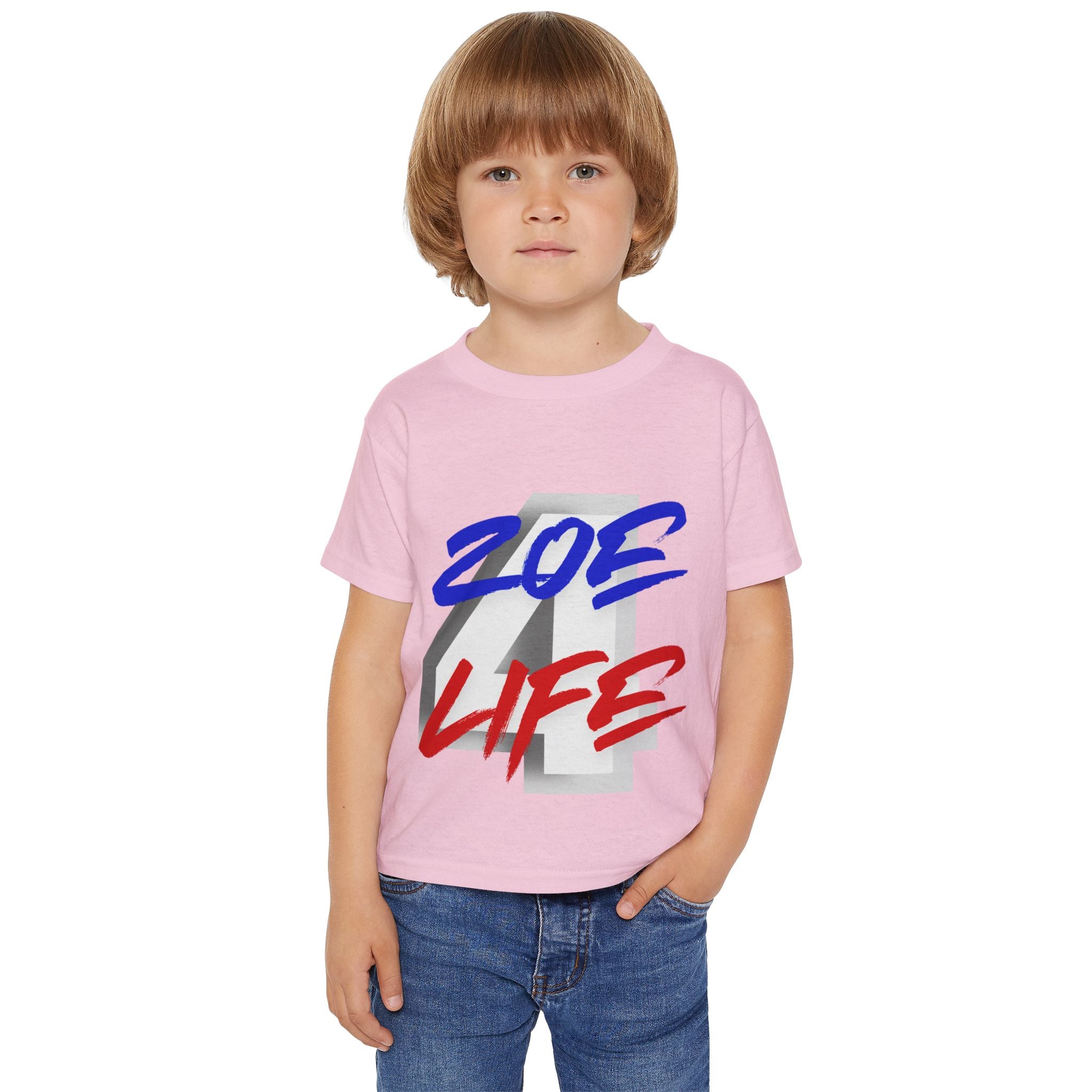 Little Vi T‑Shirt — “Zoe 4 Life” Red & Blue Number 4 Graphic
