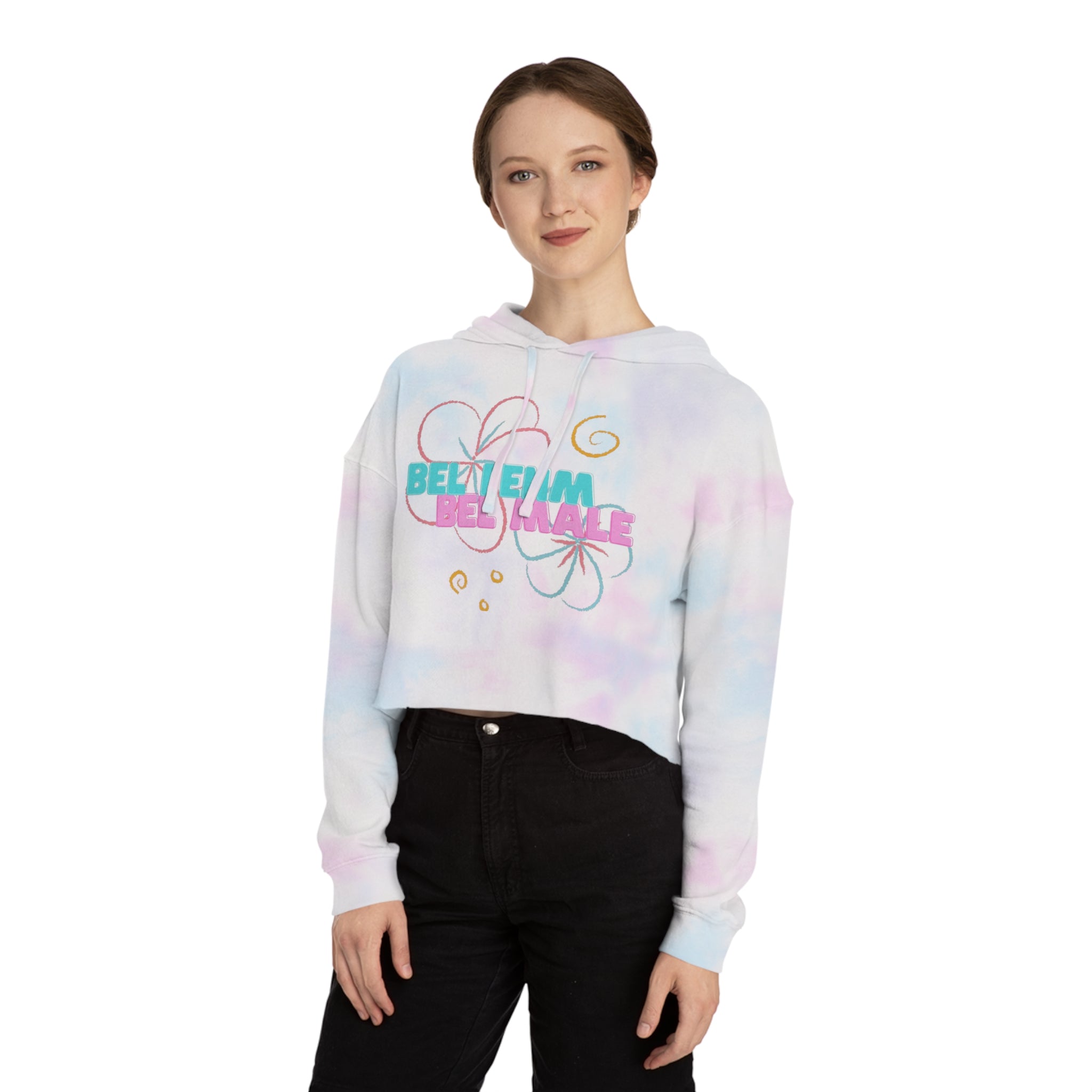 Crop Vi-Hoodie — "Bel Famm Bel Malé" Pastel Floral Graphic
