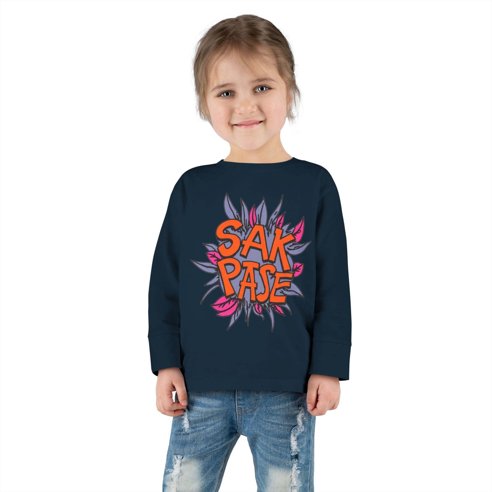 Little Vi -  Long Sleeve Tee — Colorful ‘SAK PASE’ Floral Graphic Kids Shirt