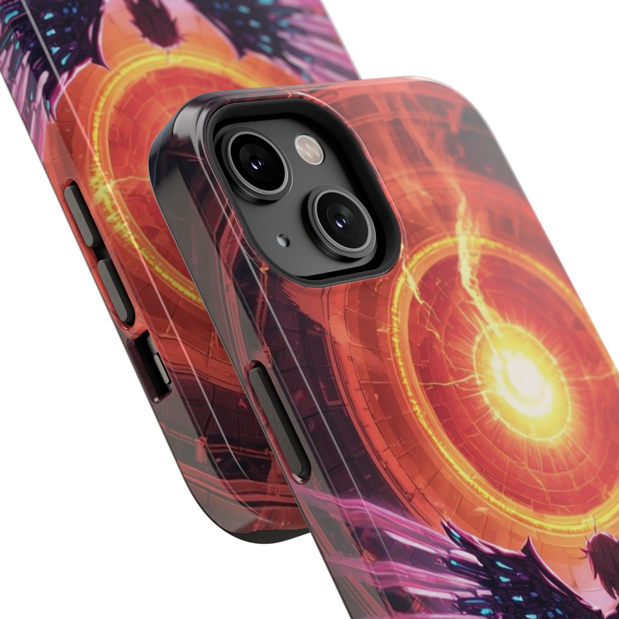 Vi-Anime Phone Case — Angelic Warrior with Fiery Halo Impact-Resistant Design