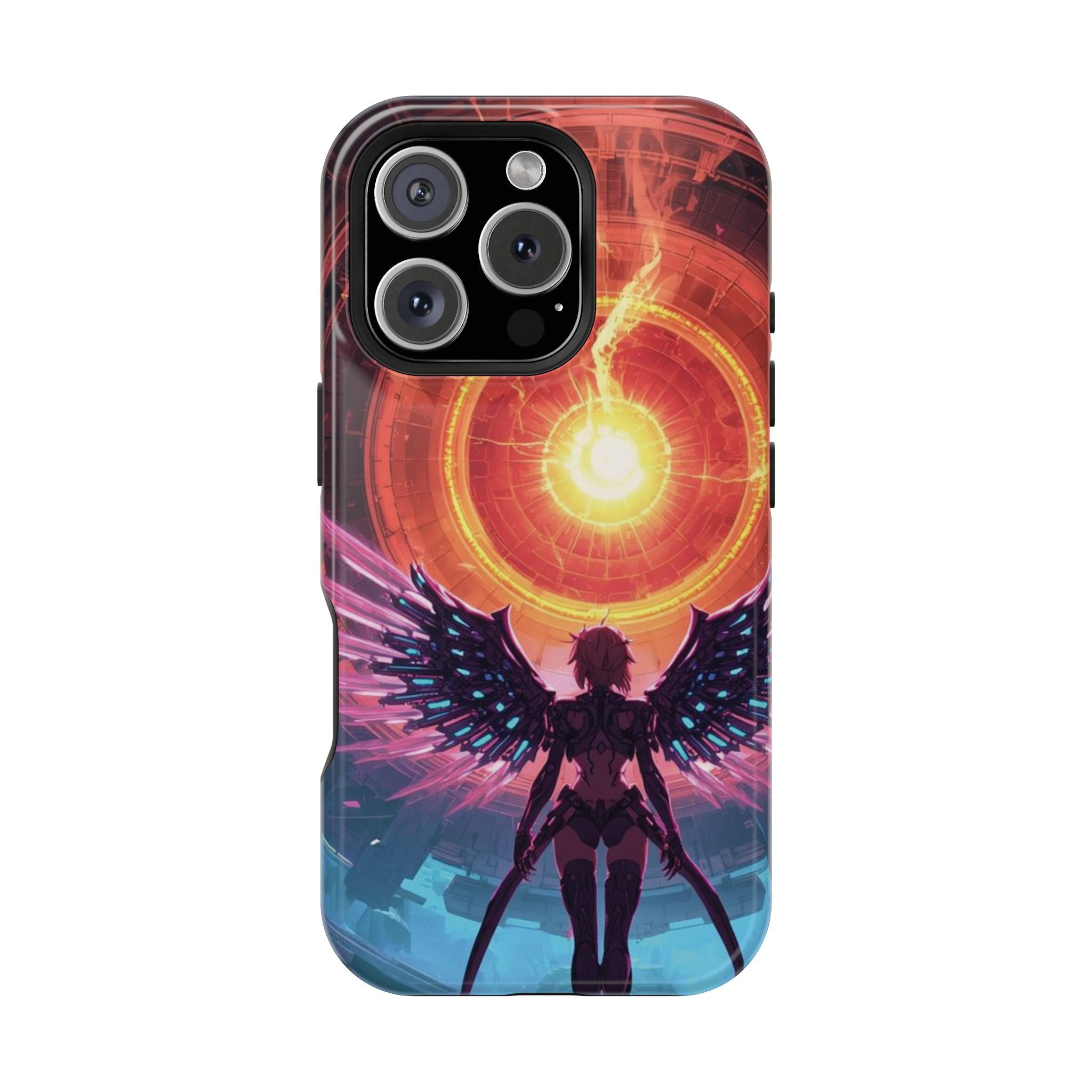 Vi-Anime Phone Case — Angelic Warrior with Fiery Halo Impact-Resistant Design