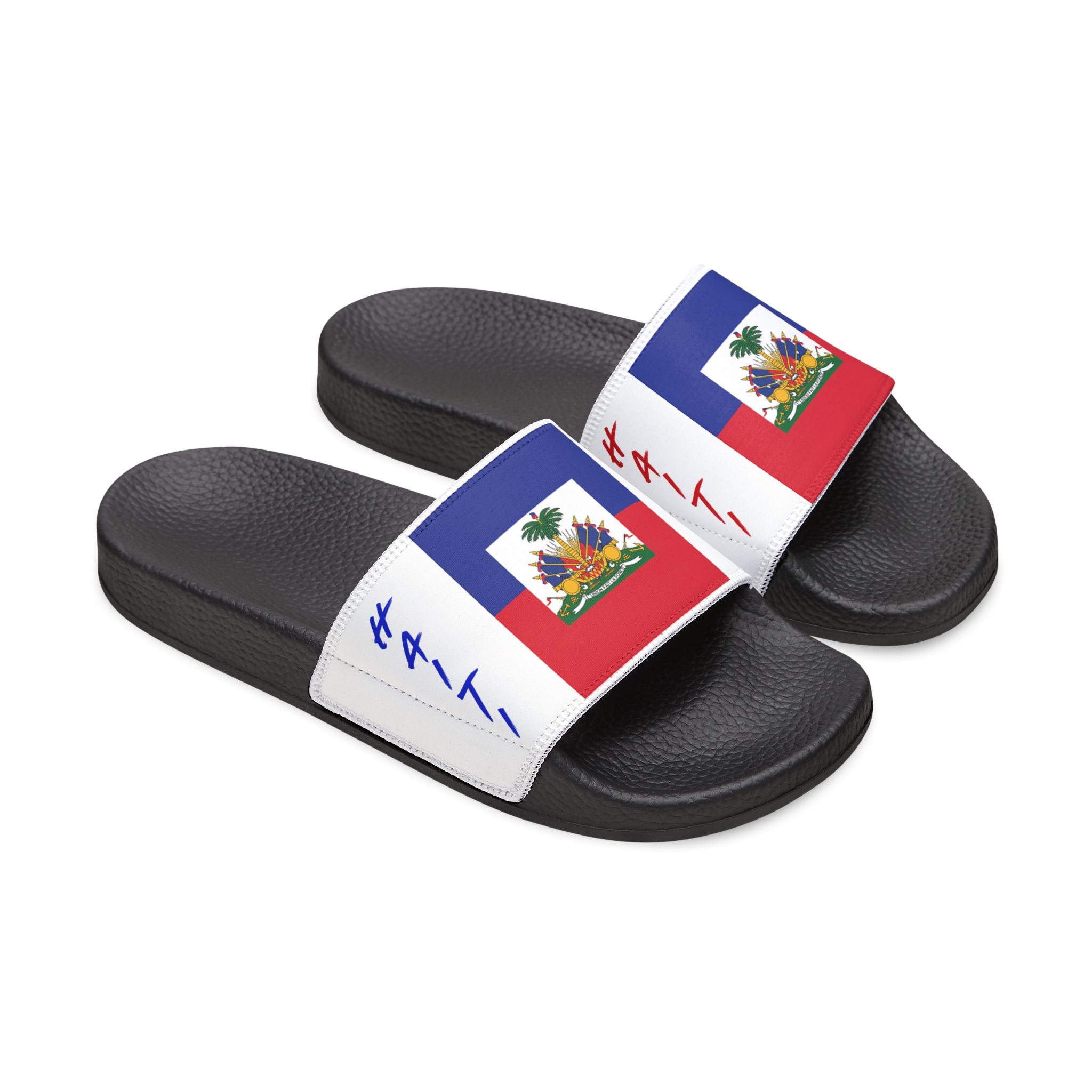 Haiti Flag Slide Sandals — Men's Removable‑Strap Patriotic Pool Slides