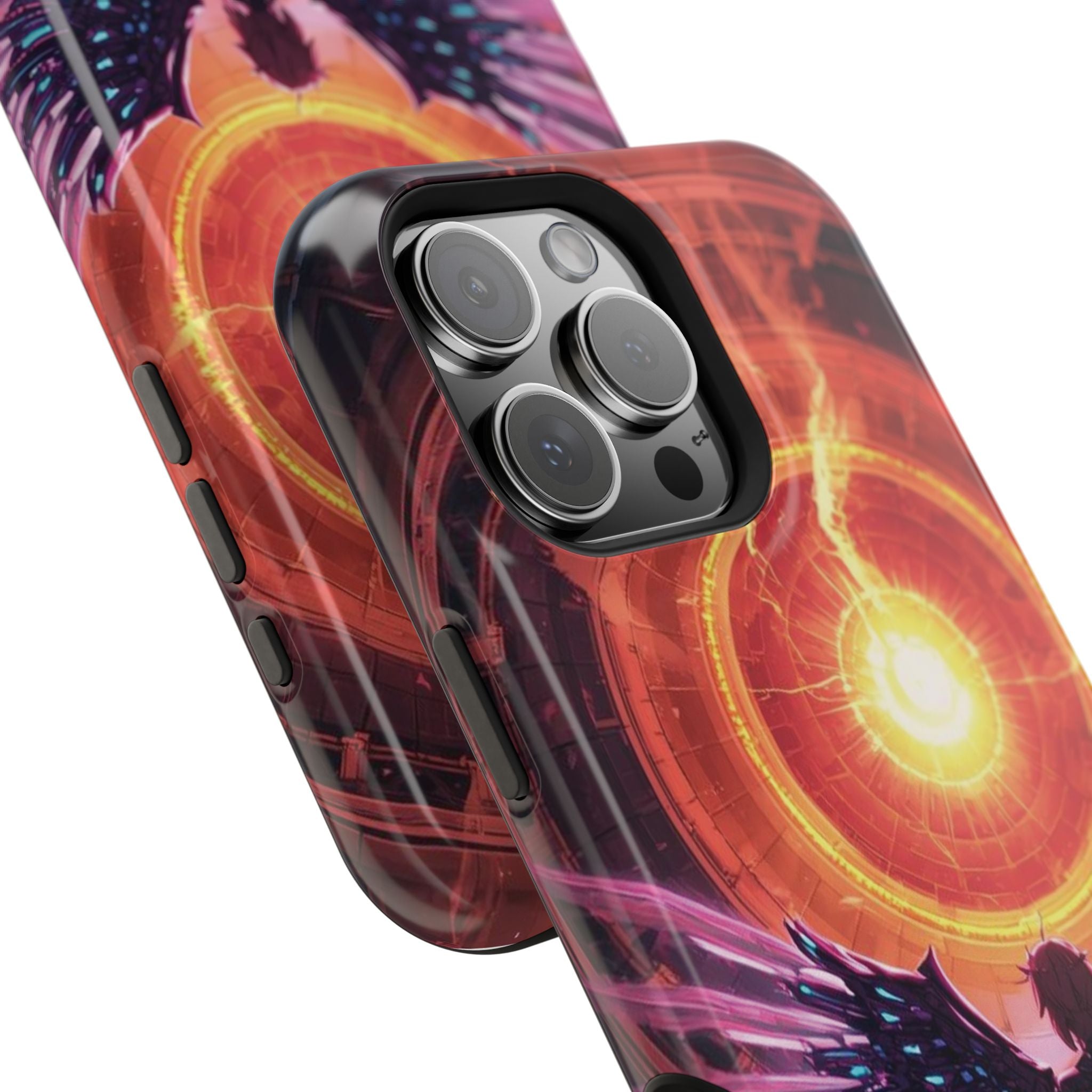 Vi-Anime Phone Case — Angelic Warrior with Fiery Halo Impact-Resistant Design